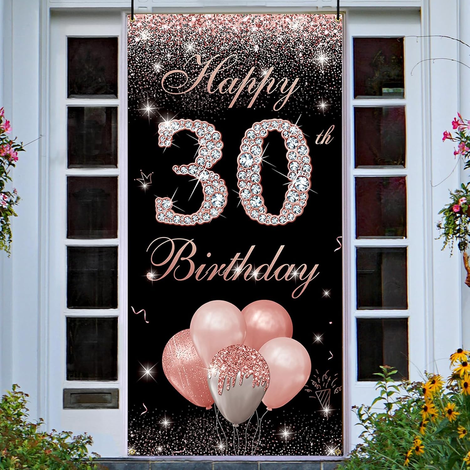 Cartel de fondo de 30 cumpleaños para puerta, color oro rosa, decoraciones de feliz cumpleaños 30 para mujeres, fabuloso cartel de fiesta de