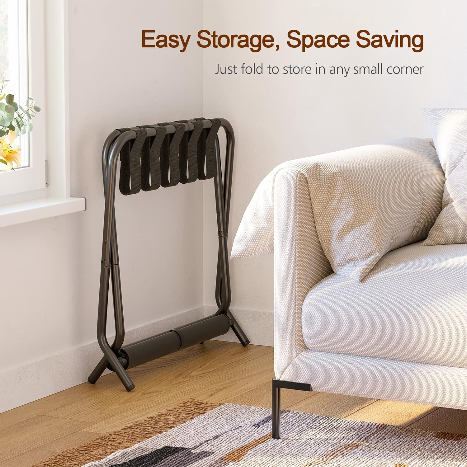 AMHANCIBLE Luggage Rack, Set of 2, Foldable Suitcase Stands for Guest Room, Metal Luggage Holder with Storage Shelf for Bedroom, Hotel, Easy