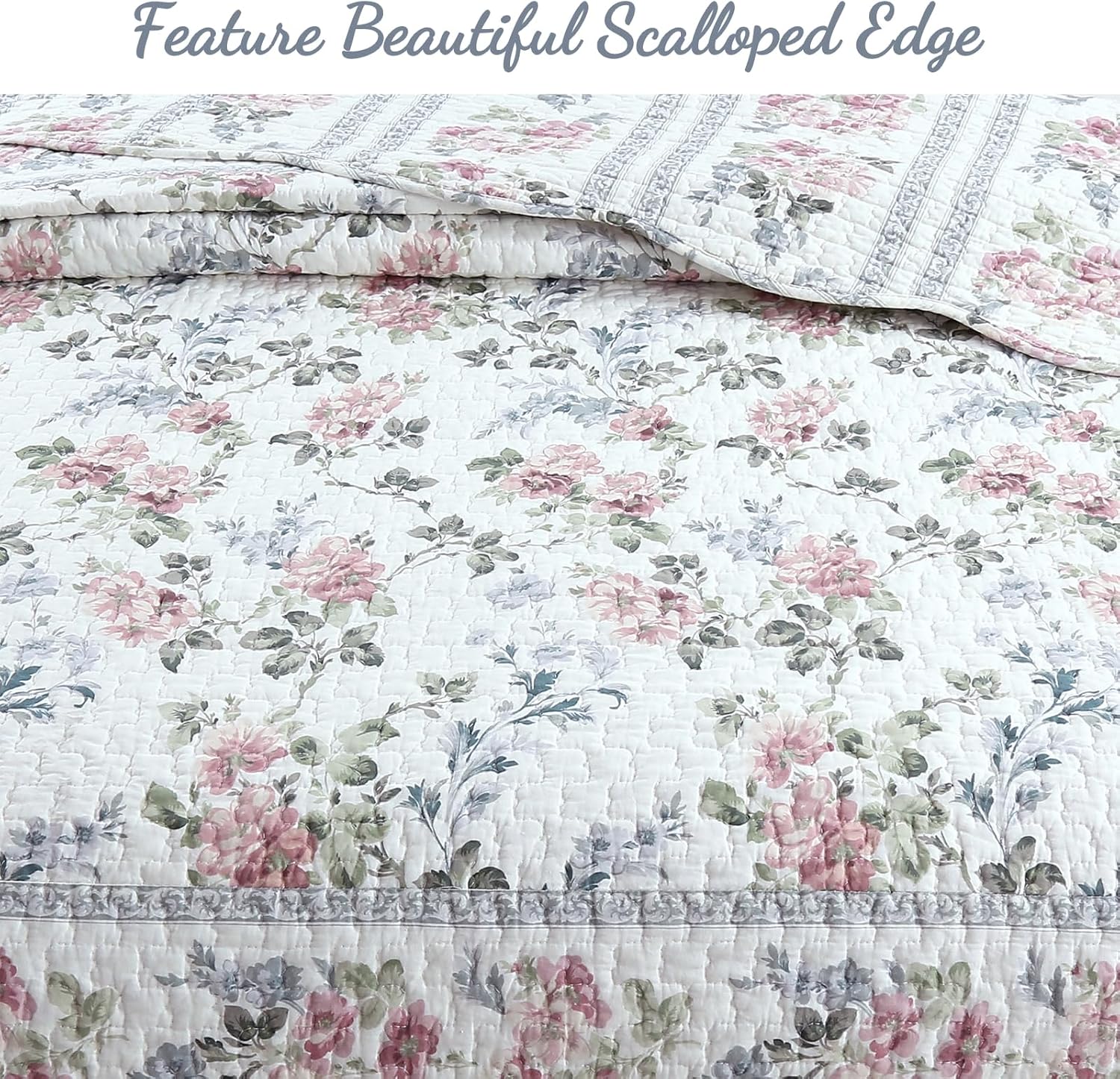 Cozy Line Home Fashions – Juego de colcha reversible, 100% algodón, diseño floral desgastado y elegante, cubrecama para todas las estaciones,