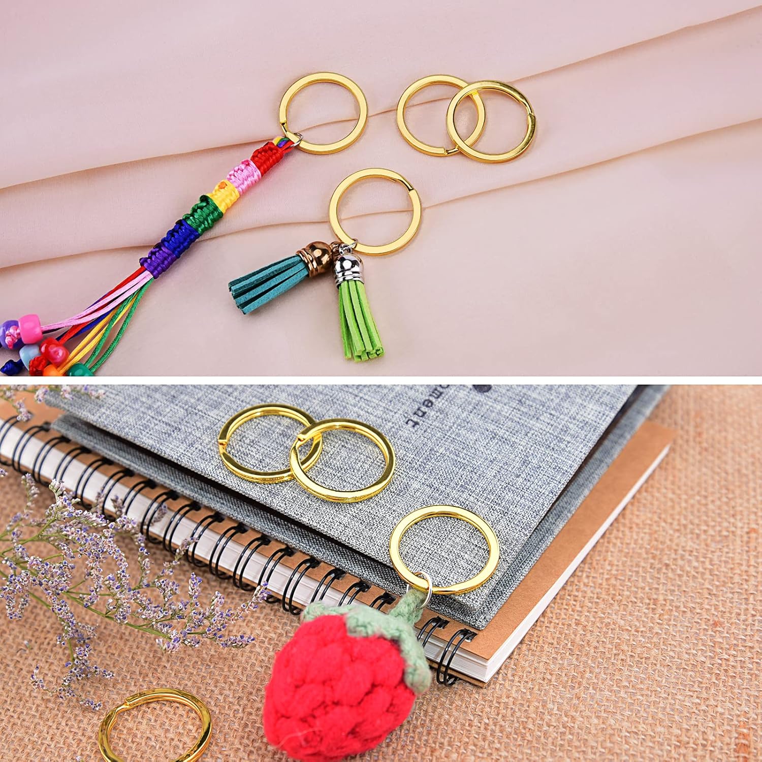 Llavero dividido de 1.2 pulgadas de metal de color dorado plano para llaves del automóvil del hogar, fabricación de joyas, paquete de 25