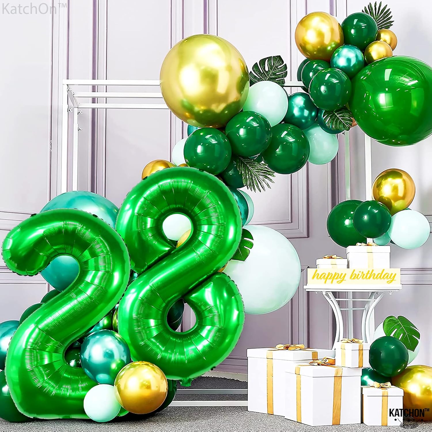 KatchOn, Globo verde oscuro del número 28 de 40 pulgadas, globo verde del número 28 para decoraciones de cumpleaños de 28 para mujeres, globos