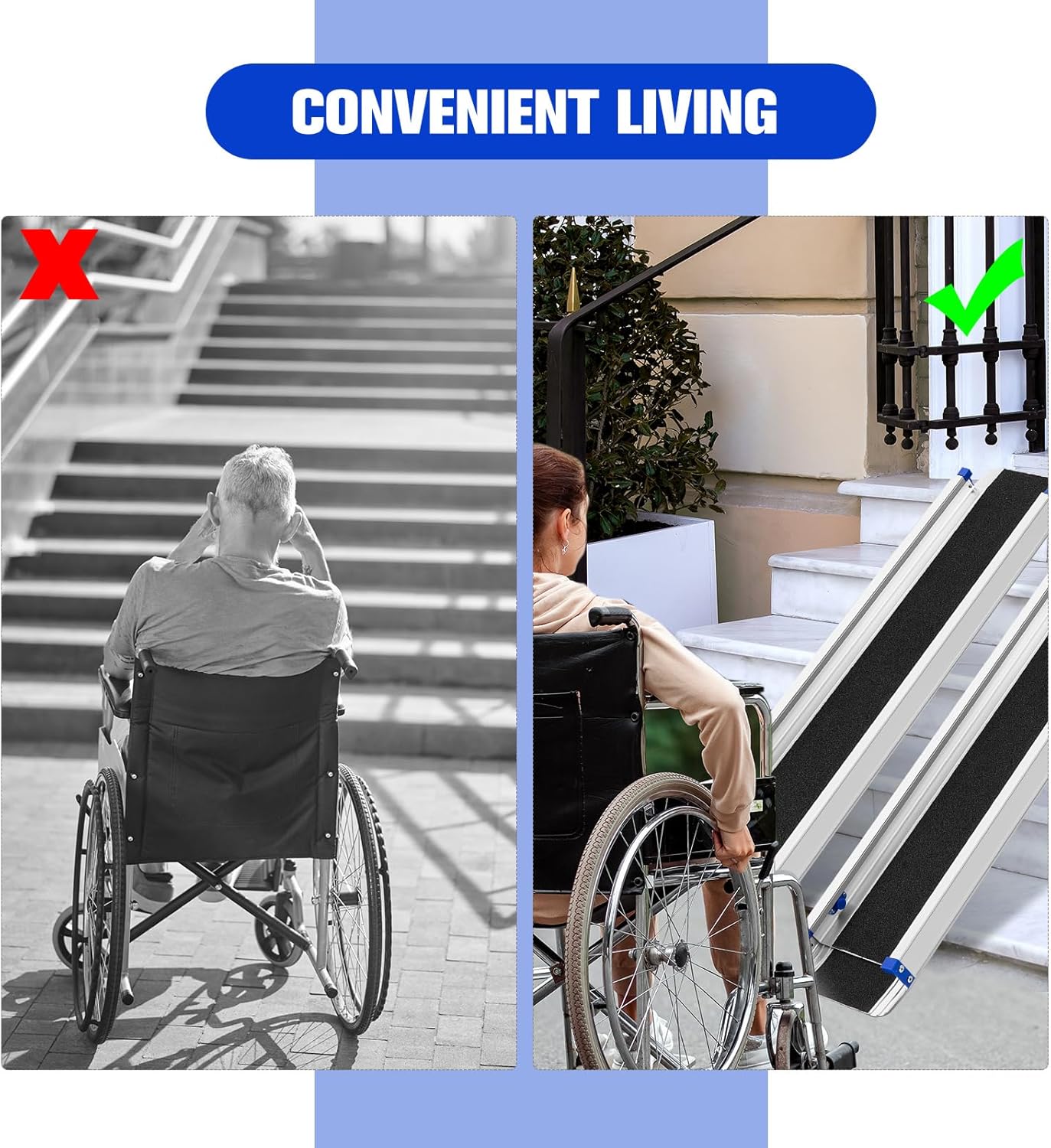 Zonon Rampa portátil para silla de ruedas de 5 pies, rampa plegable de aluminio antideslizante con bolsas de almacenamiento, umbral de puerta,