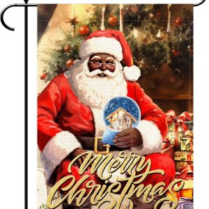 PIPISASA Decoraciones navideñas de Papá Noel negro, bandera de jardín de Feliz Navidad, 12 x 18 pulgadas, decoración de Navidad afroamericana, PIPISASA Decoraciones navideñas de Papá Noel negro, bandera de jardín de Feliz Navidad, 12 x 18 pulgadas, decoración de Navidad afroamericana,