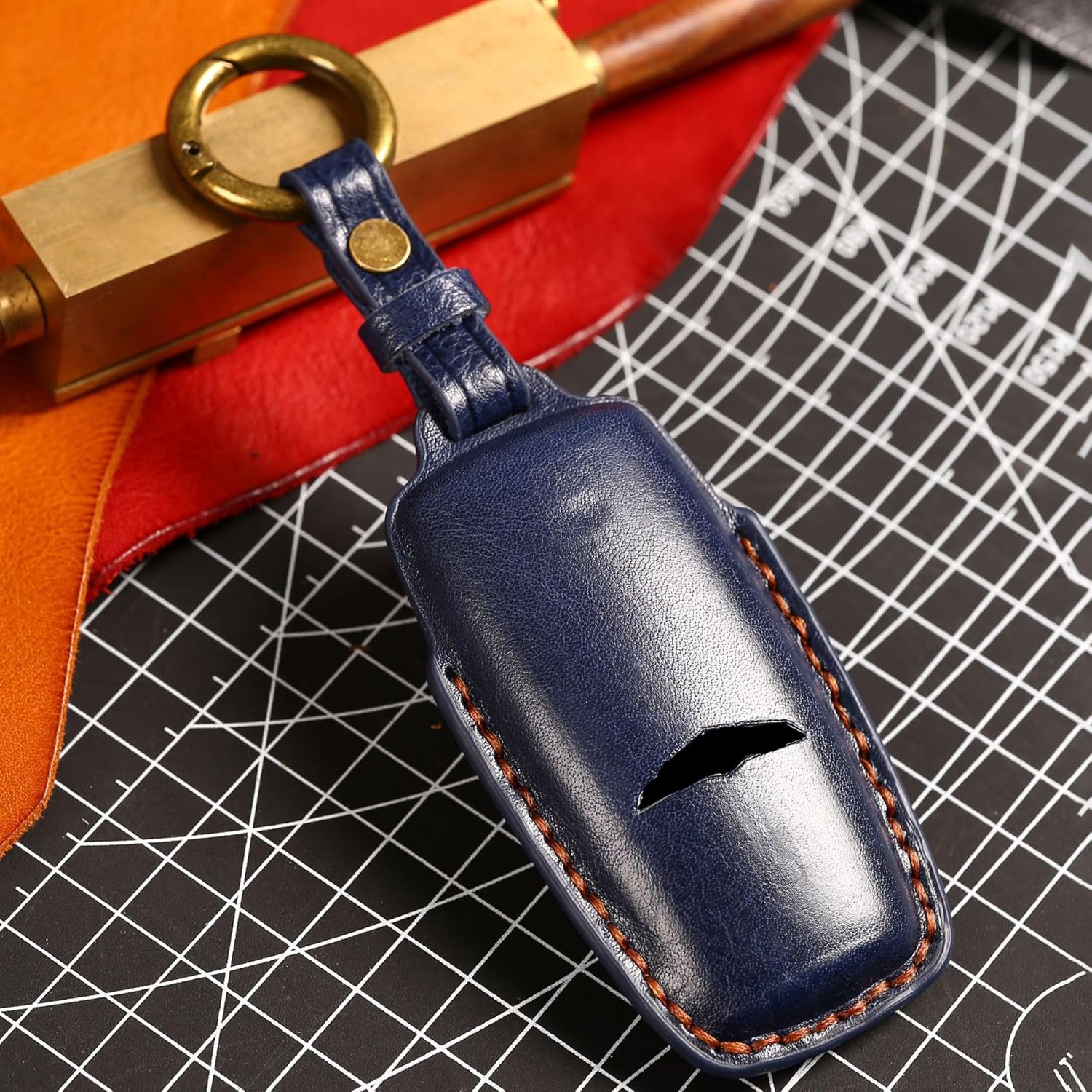 HIBEYO Smart – Funda de cuero para llavero de 8 botones compatible con Hyundai Genesis GV80 G80 G70 GV70 2021 2022, accesorios de automóvil con