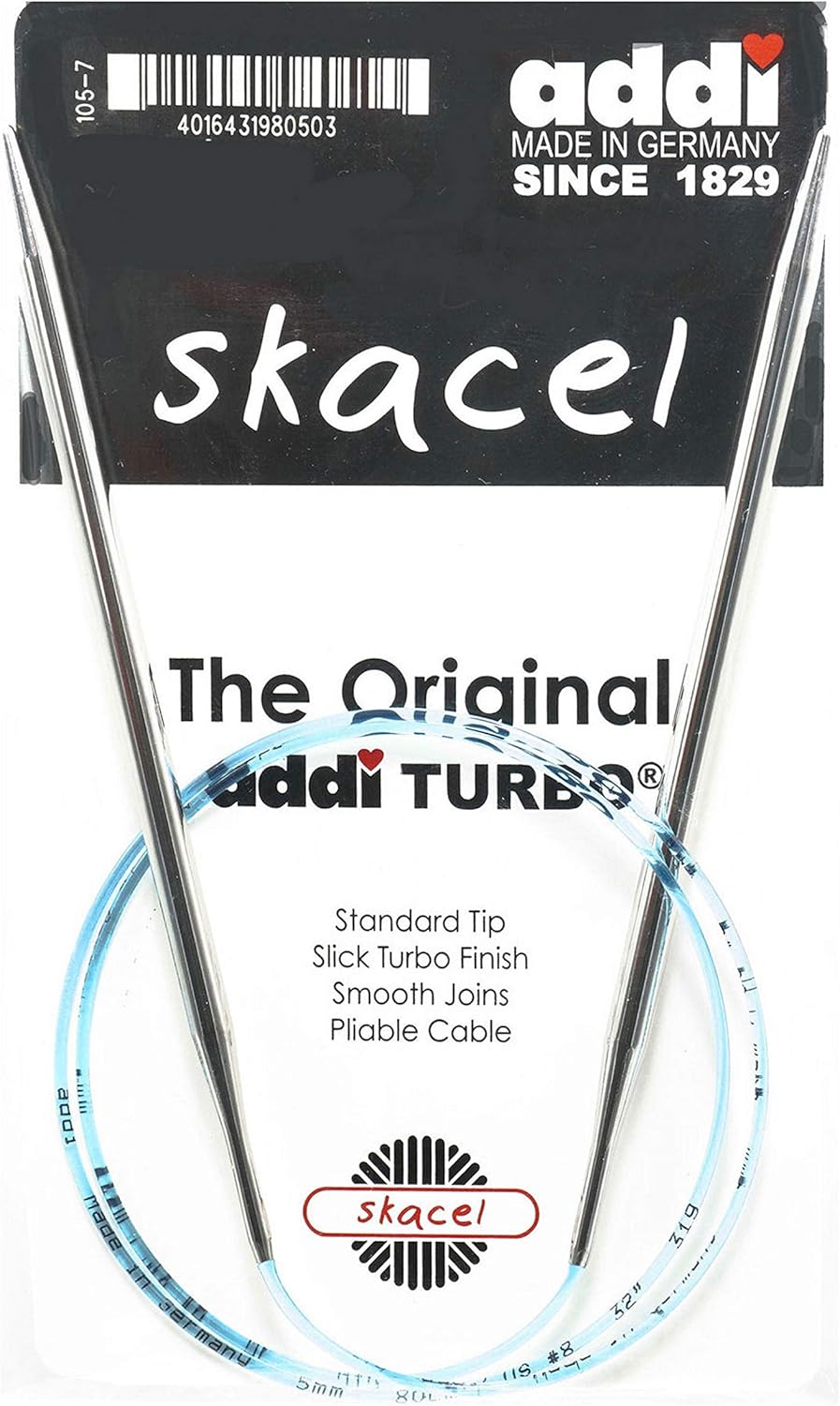 addi Turbo Original US 000 (0.059 in) – Aguja circular de 16 pulgadas (15.7 in), acabado liso y liso, cono estándar y puntas, uniones lisas, paquete