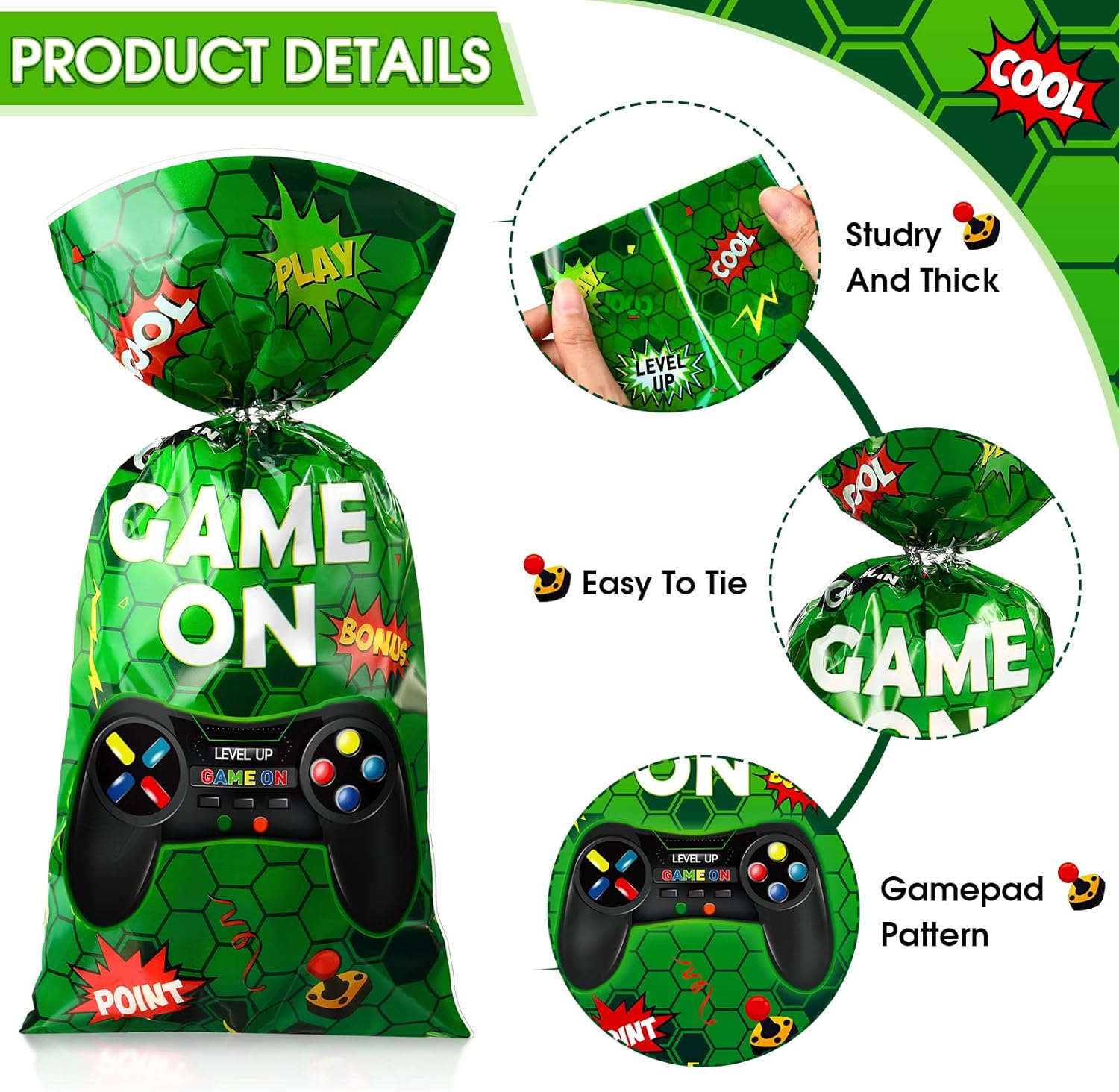 Pajean – 100 bolsas de plástico para videojuegos, bolsas de botín de videojuegos a favor, bolsas de dulces para juegos y fiestas de cumpleaños