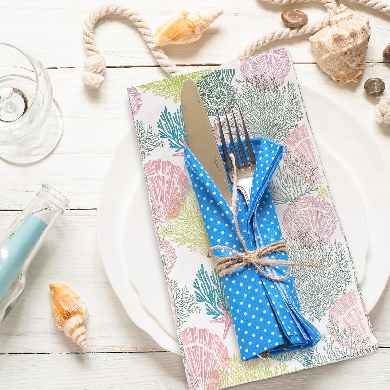 AnyDesign 100 servilletas de papel desechables para invitados de verano, diseño de estrella de mar, conchas y corales, para el hogar, cocina, baño,