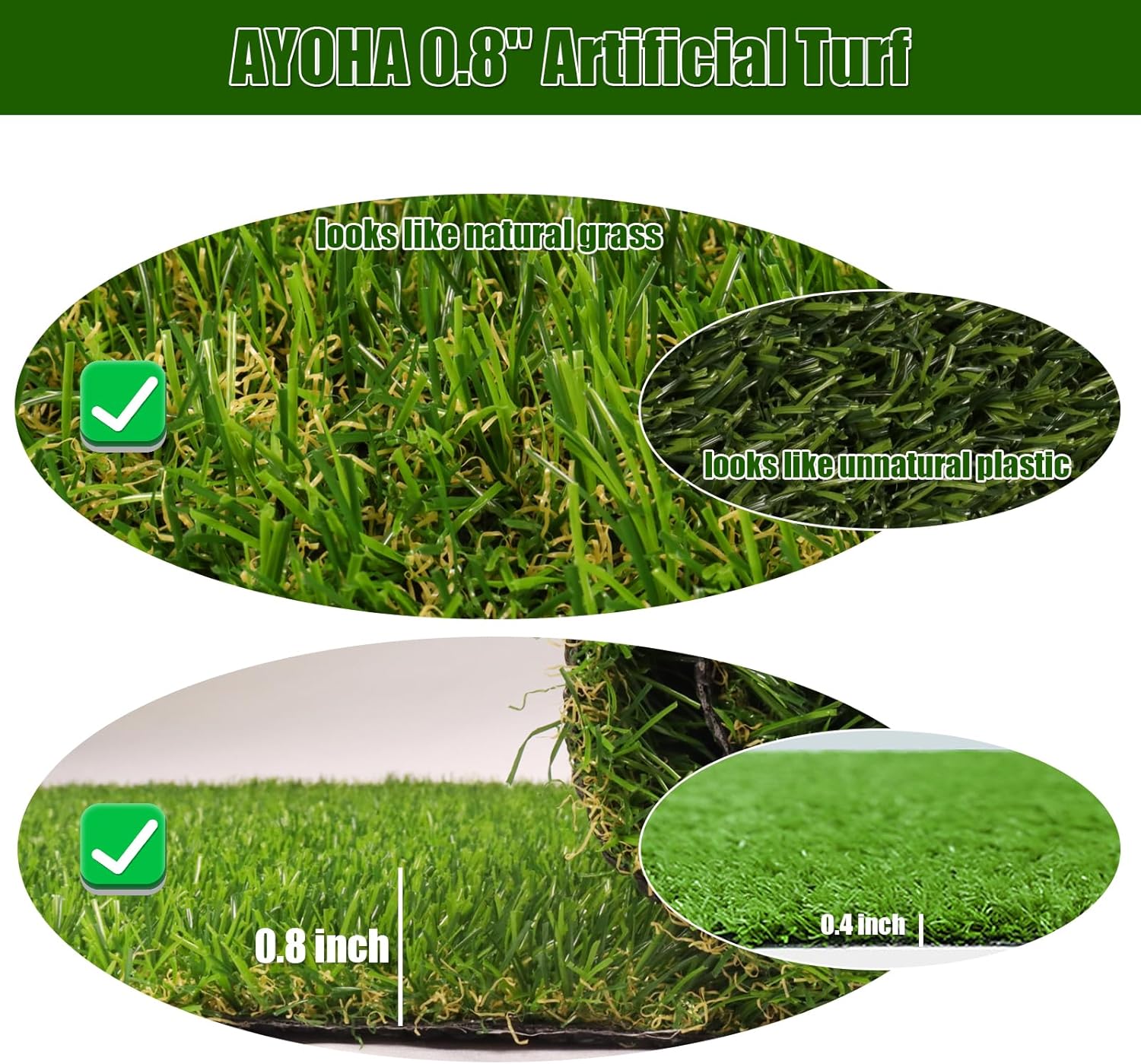 AYOHA – Alfombra de césped artificial realista de 7 x 14 pies, altura del pelo de 0.8 pulgadas, alfombra de césped sintético falso, alfombra de