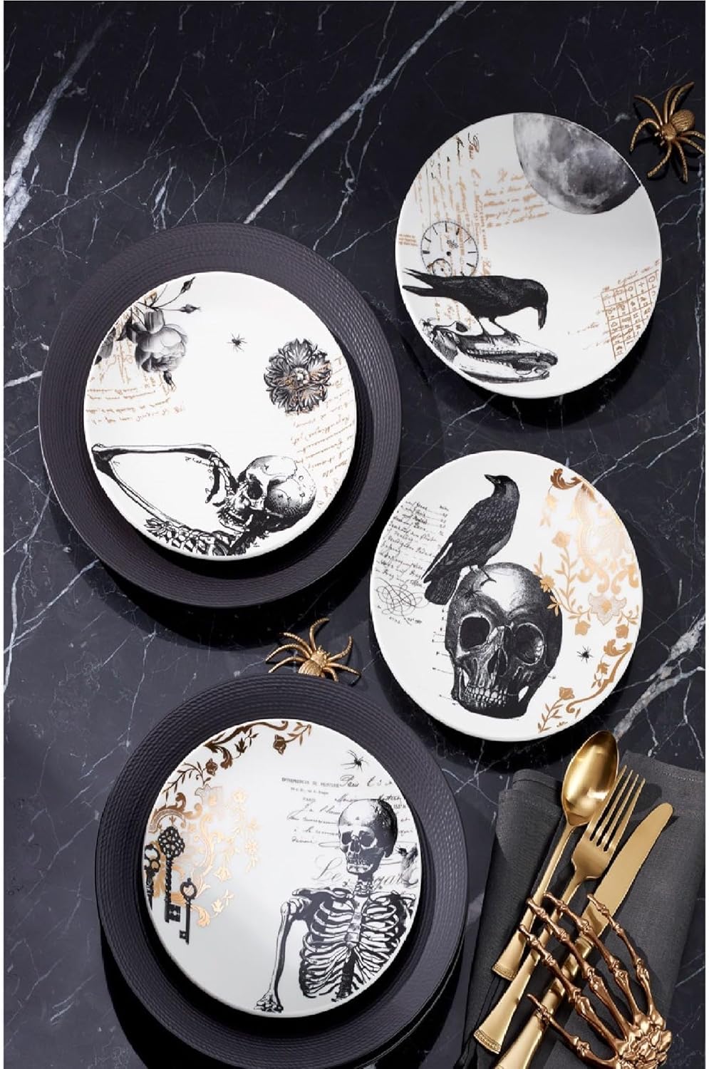 LENOX 895321 Juego de platos de postre de 4 piezas de oro vintage, decoraciones de Halloween