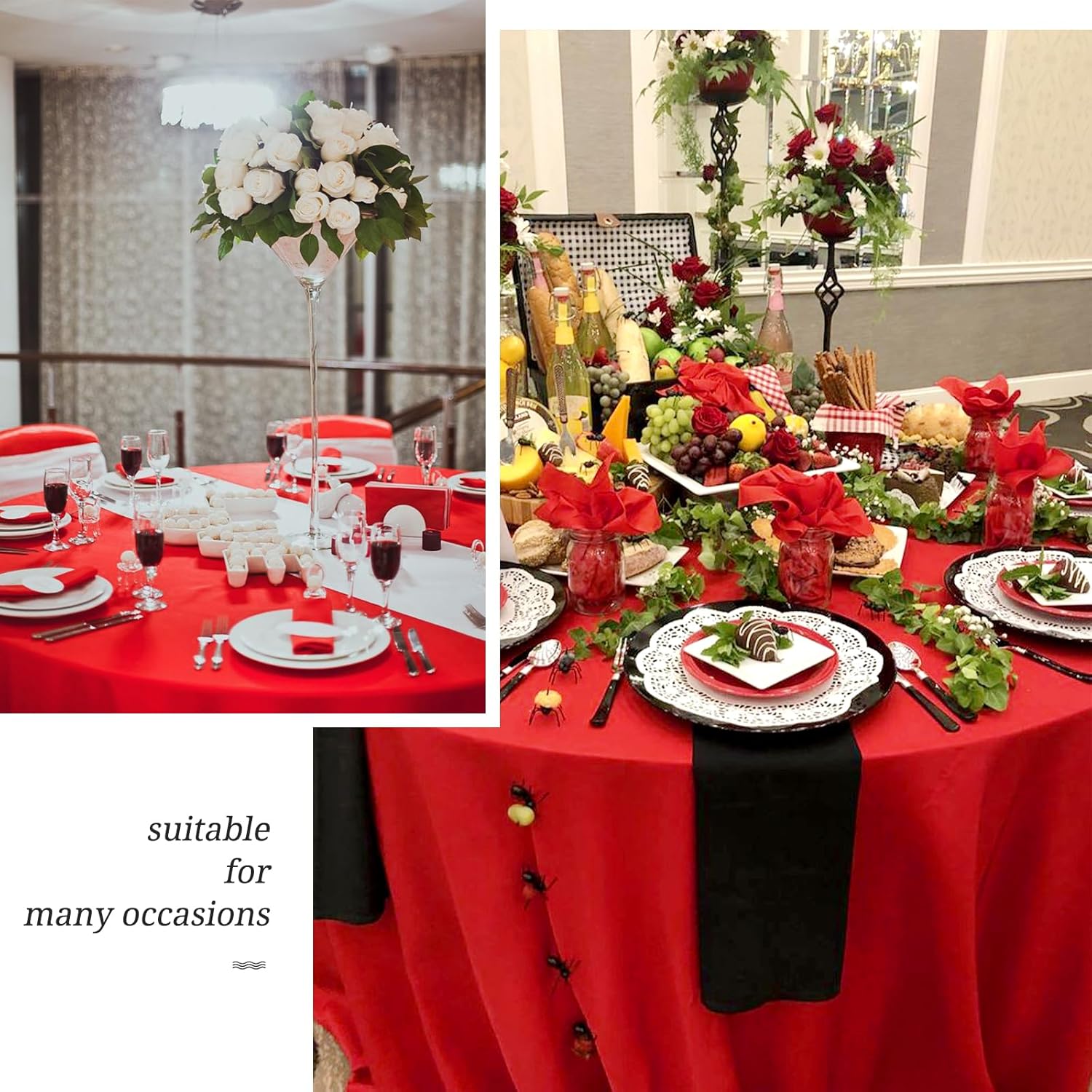 fani Paquete de 10 manteles redondos de 90 pulgadas, mantel de tela de poliéster rojo para mesa redonda, lavable a manchas y arrugas, para bodas,