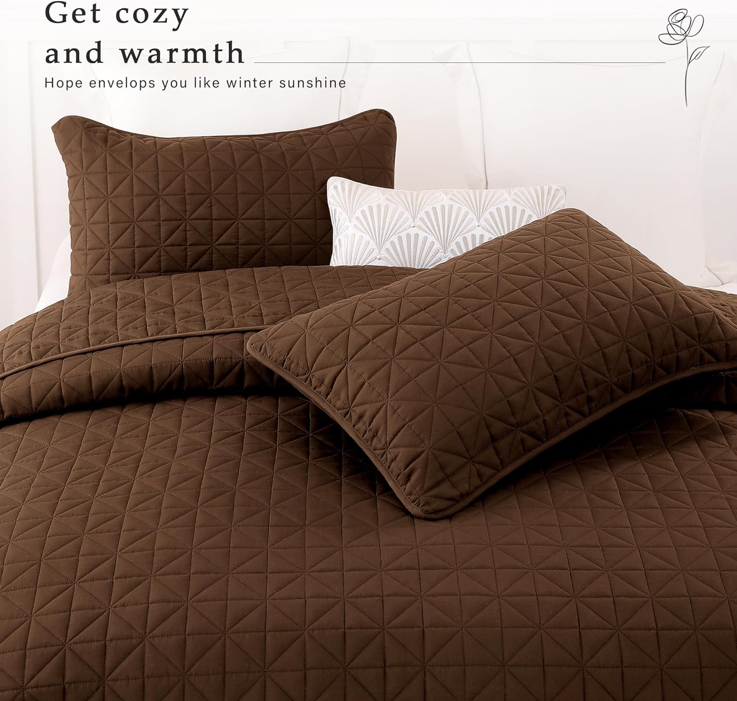 Exclusivo Mezcla Juego de ropa de cama tamaño King con patrón de cuadrícula cosida, cubrecama ligero de verano marrón para todas las estaciones (1