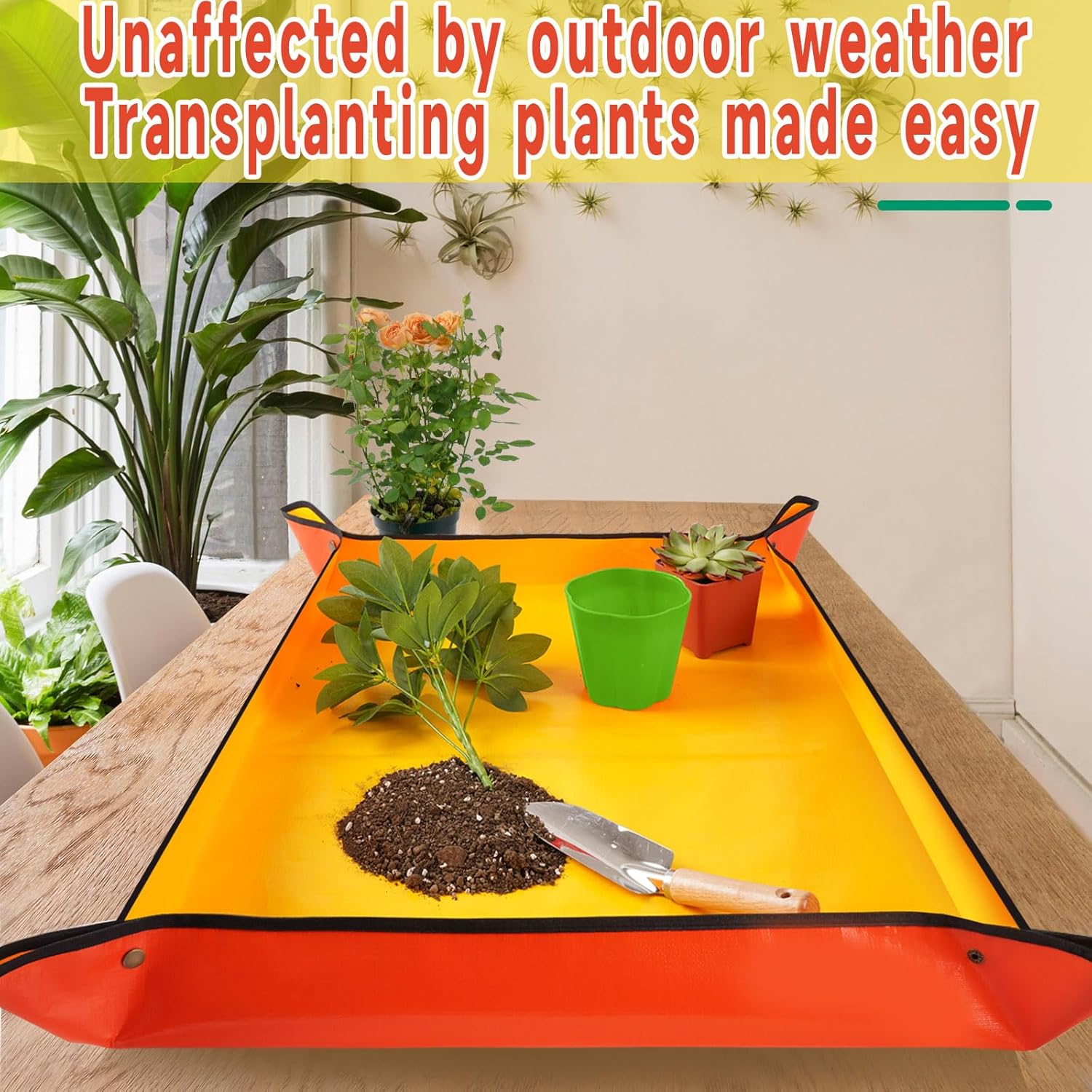 Tapete grande para trasplante de plantas de interior, bandeja portátil para macetas, impermeable, regalo de jardinería para amantes de las plantas