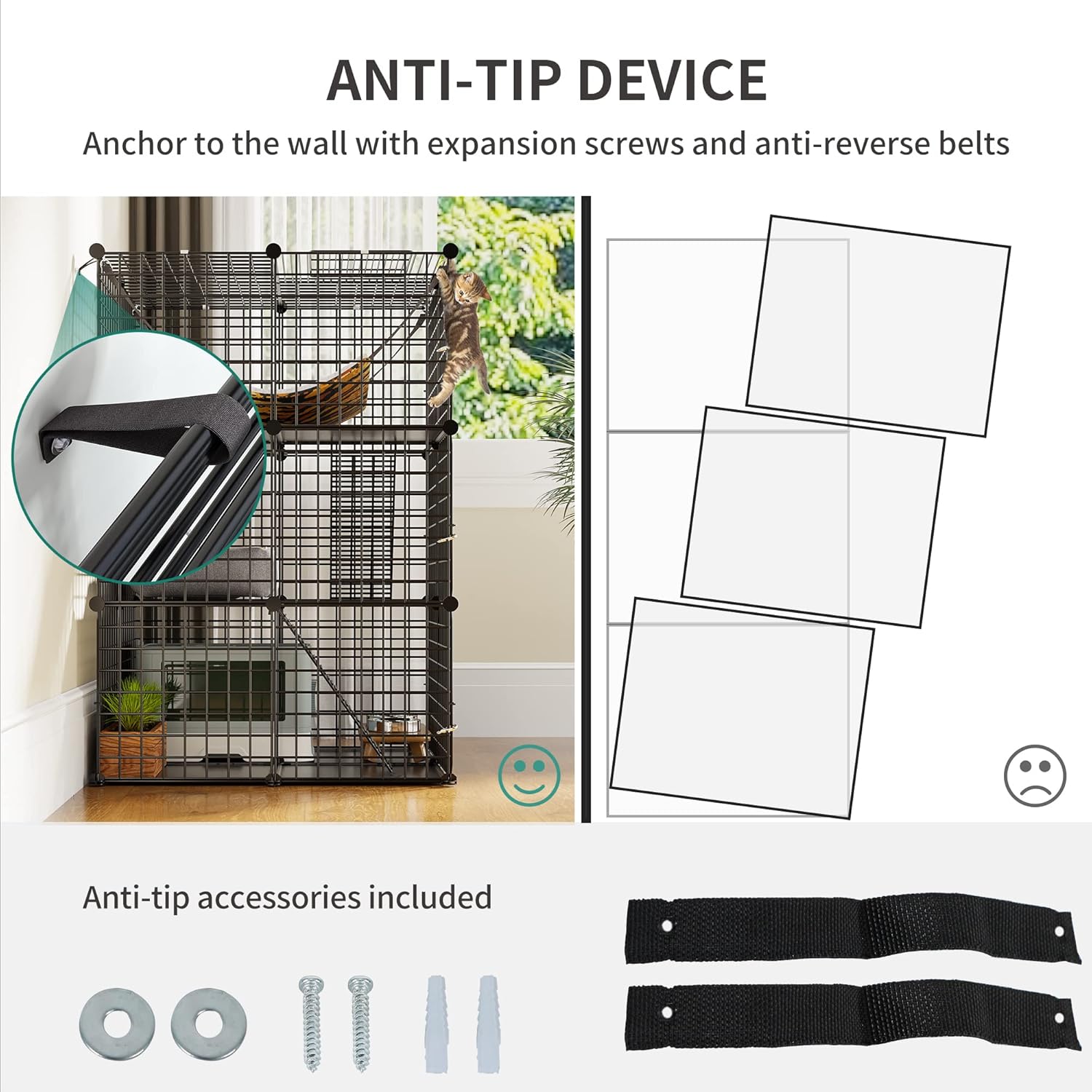 YITAHOME Jaula para gatos de interior Catio DIY para gatos, corralito de metal para gatos de 3 niveles, jaula para mascotas con hamaca extra grande