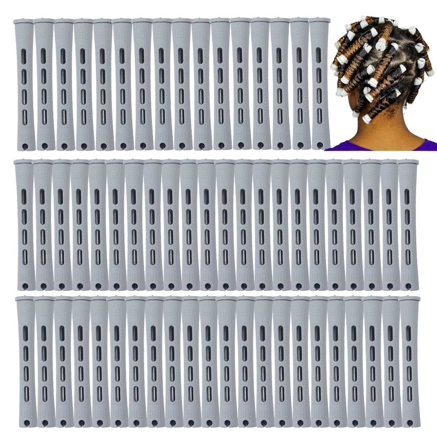 Varillas permanentes, 60 rodillos de pelo para cabello natural, largo, corto, herramienta de peinado, rizadores de pelo, tamaño pequeño, 0.59