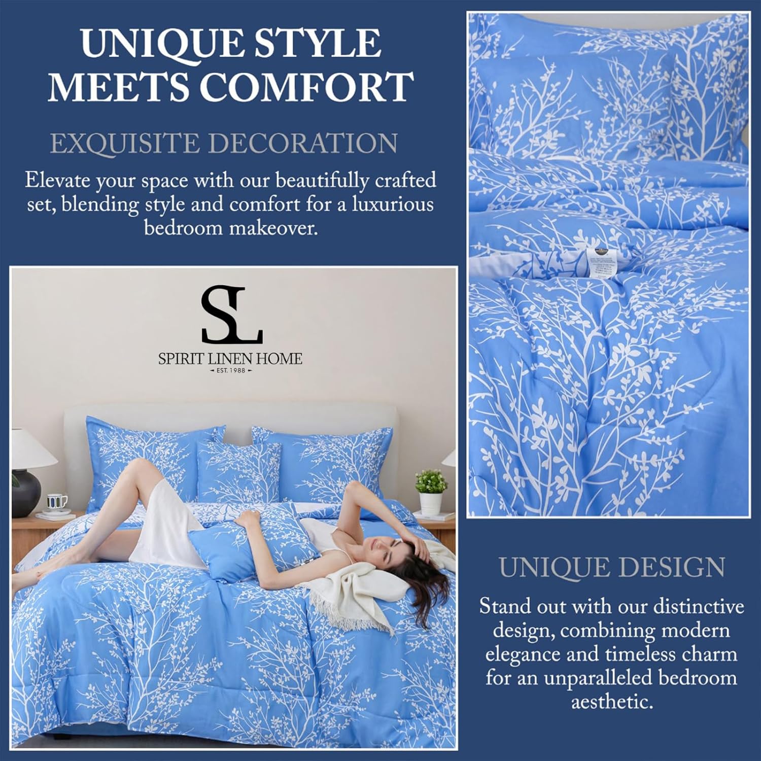Spirit Linen – Juego de edredón con estampado de árboles y textura suave de la Colección Baby Platino