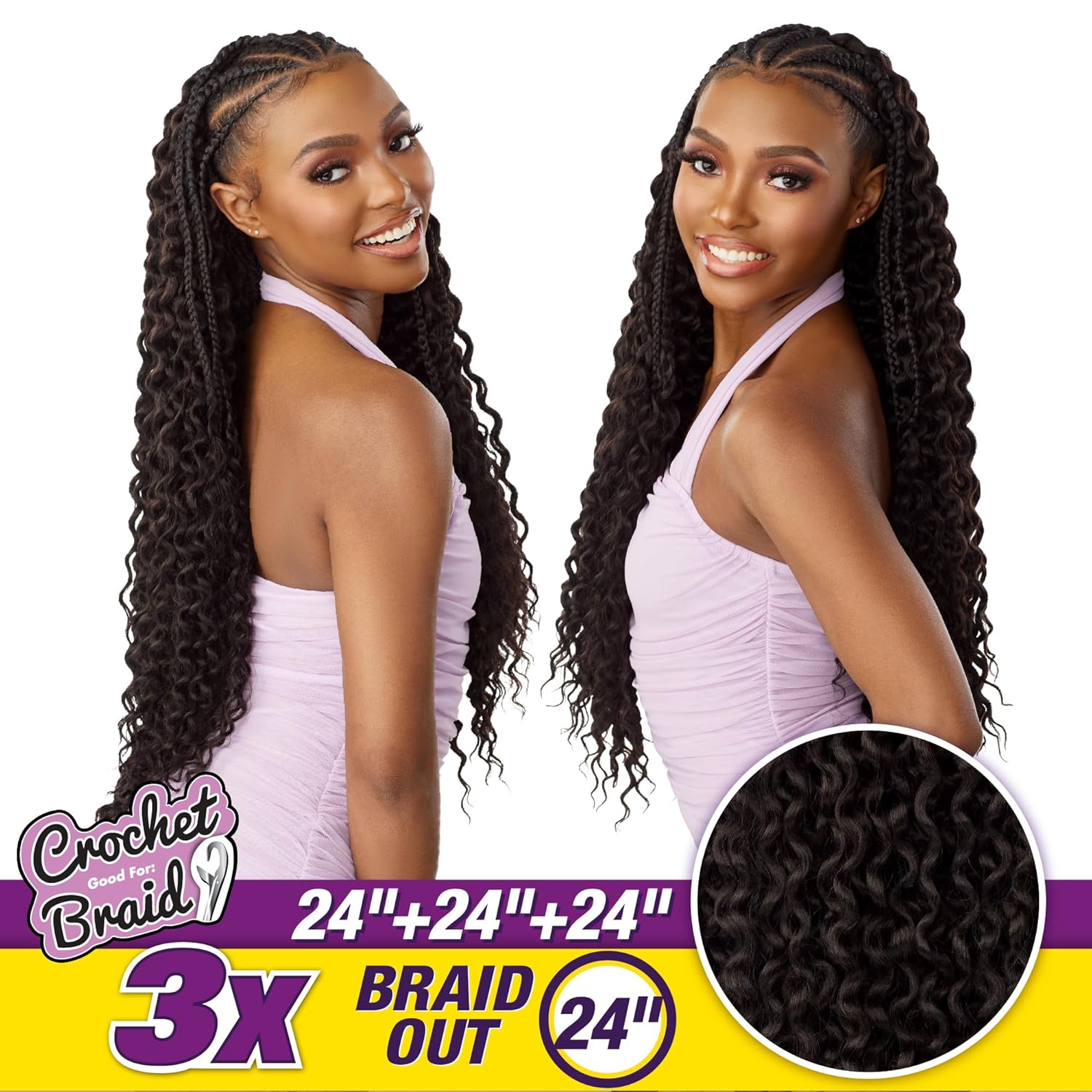Sensationnel Lulutress Braid Out – Extensiones de cabello sintético trenzado 3X de 24 pulgadas con trenzas de ganchillo preestilizadas, LULUTRESS 3