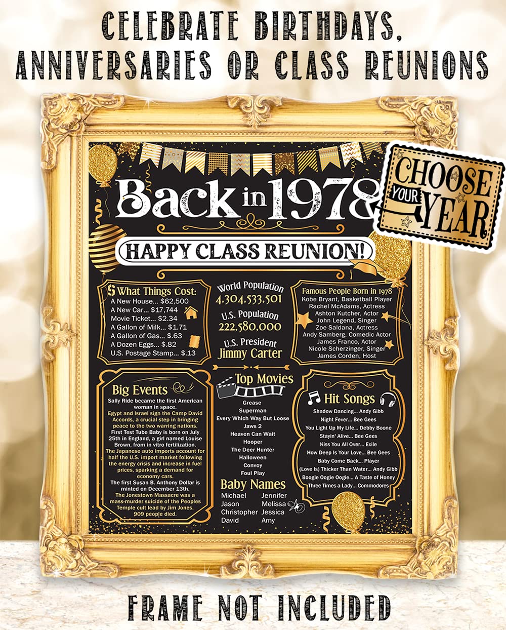 47th High School Reunion (Forty-seven) Decoration in Gold – Remembering The Year – Class of 1978-11×14 Unframed Poster – Perfect Party Decor and Gift