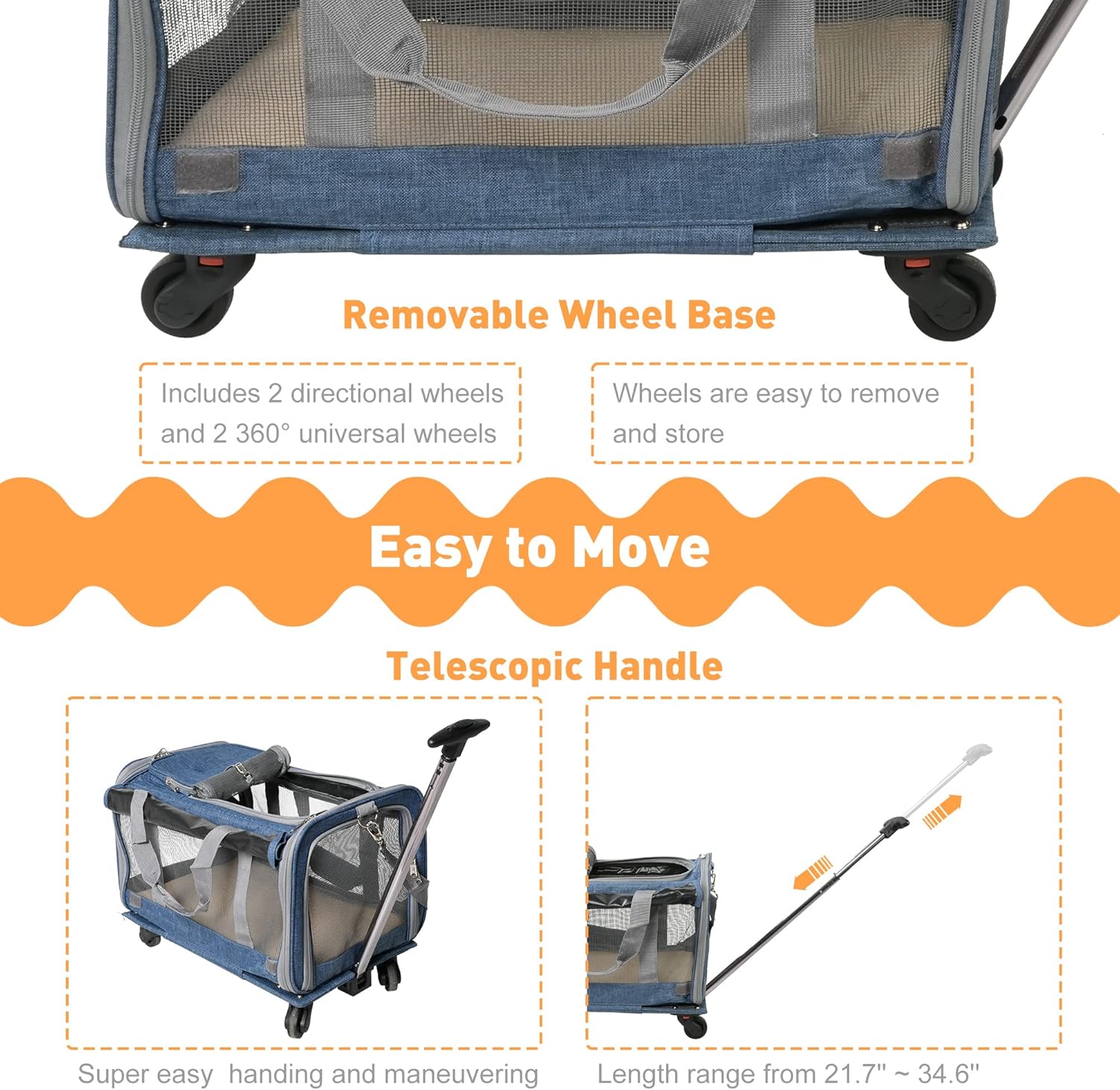 LUCKYERMORE Transportador plegable para mascotas con ruedas para gatos pequeños perros cachorros de hasta 27.5 libras, bolsa portátil para gatos