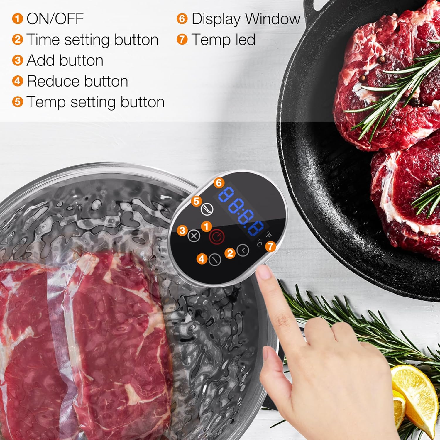 Máquina Sous Vide mejorada de 1100 W Sous Vide Cooker de calentamiento rápido, máquina de cocción de precisión de trabajo ultra silencioso,