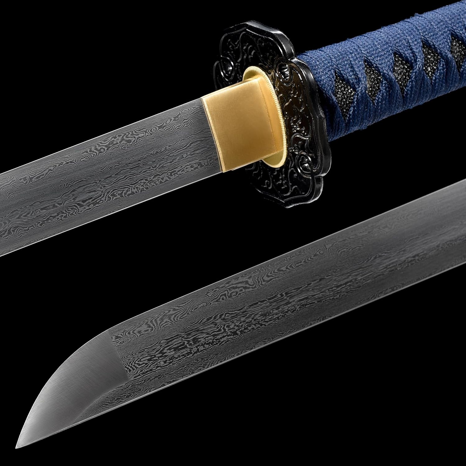 Wakizashi Espada recta Damasco doblado acero hecho a mano, espada samurái hecha a mano, espada de espiga completa, afilada