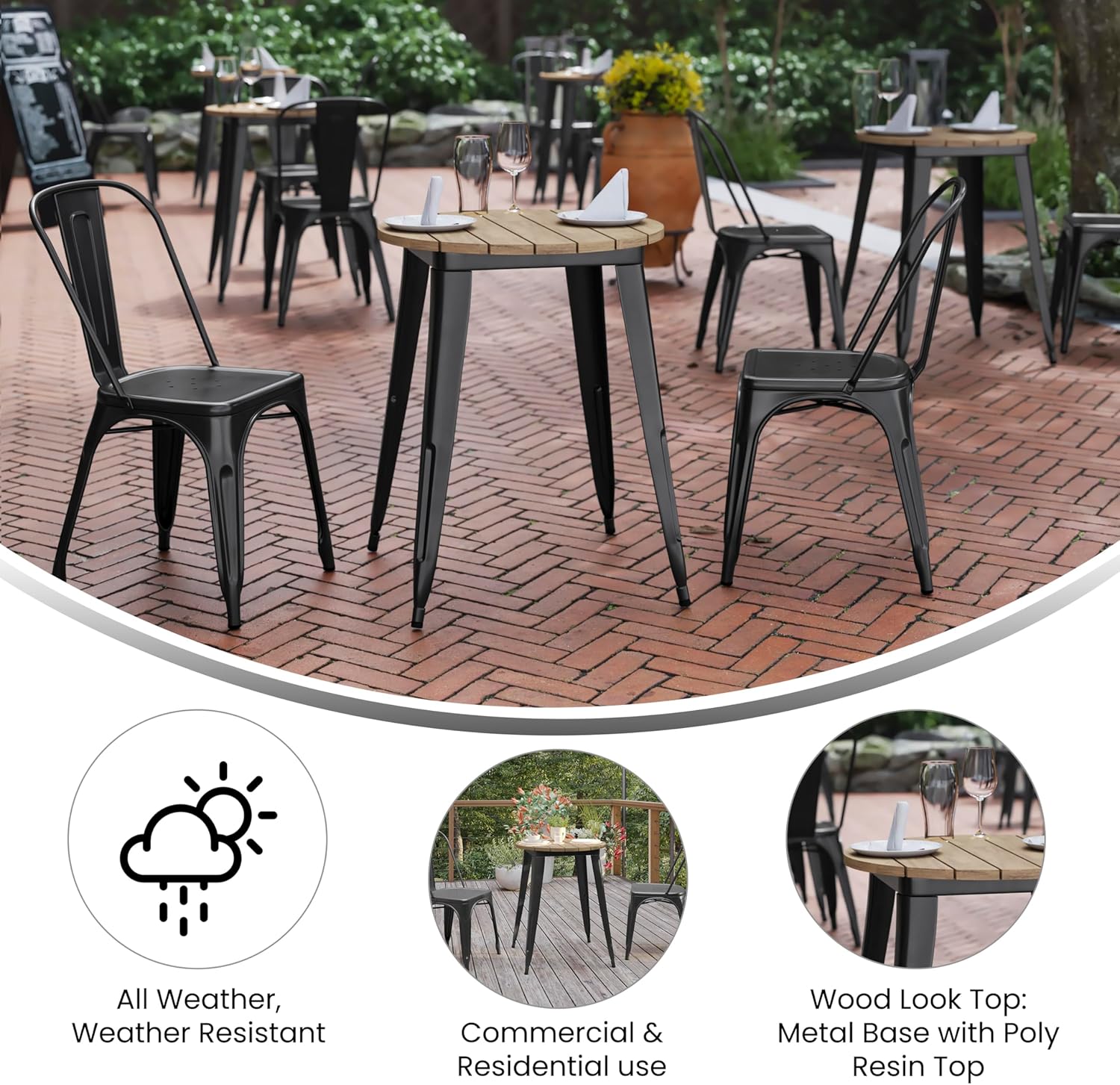 Merrick Lane Dryden – Mesa de comedor con altura de barra para exteriores, parte superior de poliresina para todo tipo de clima con base de acero,