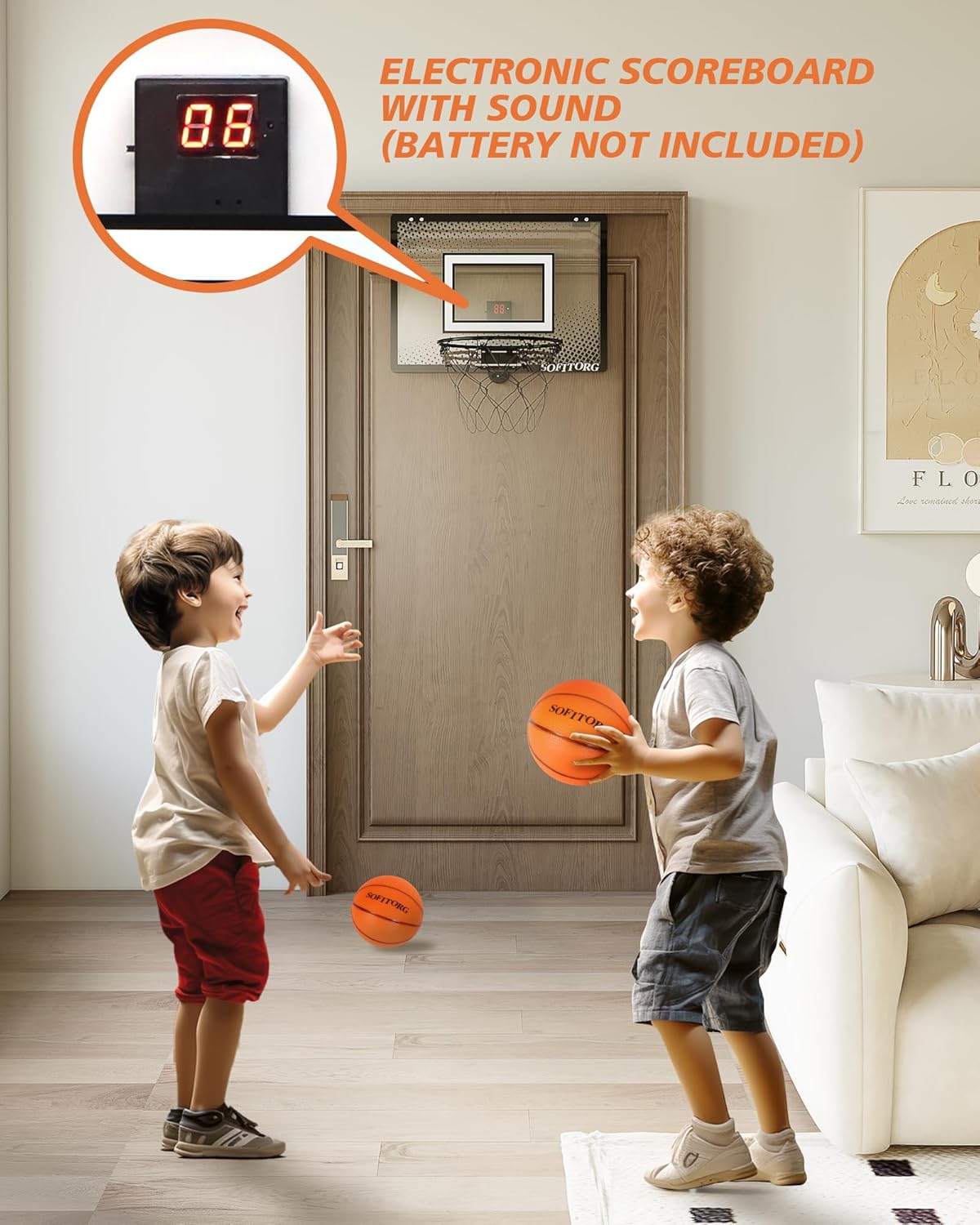 SOFITORG Aro de baloncesto sobre la puerta, mini aro de baloncesto para interiores con borde flexible plegable, juego de aro de baloncesto de