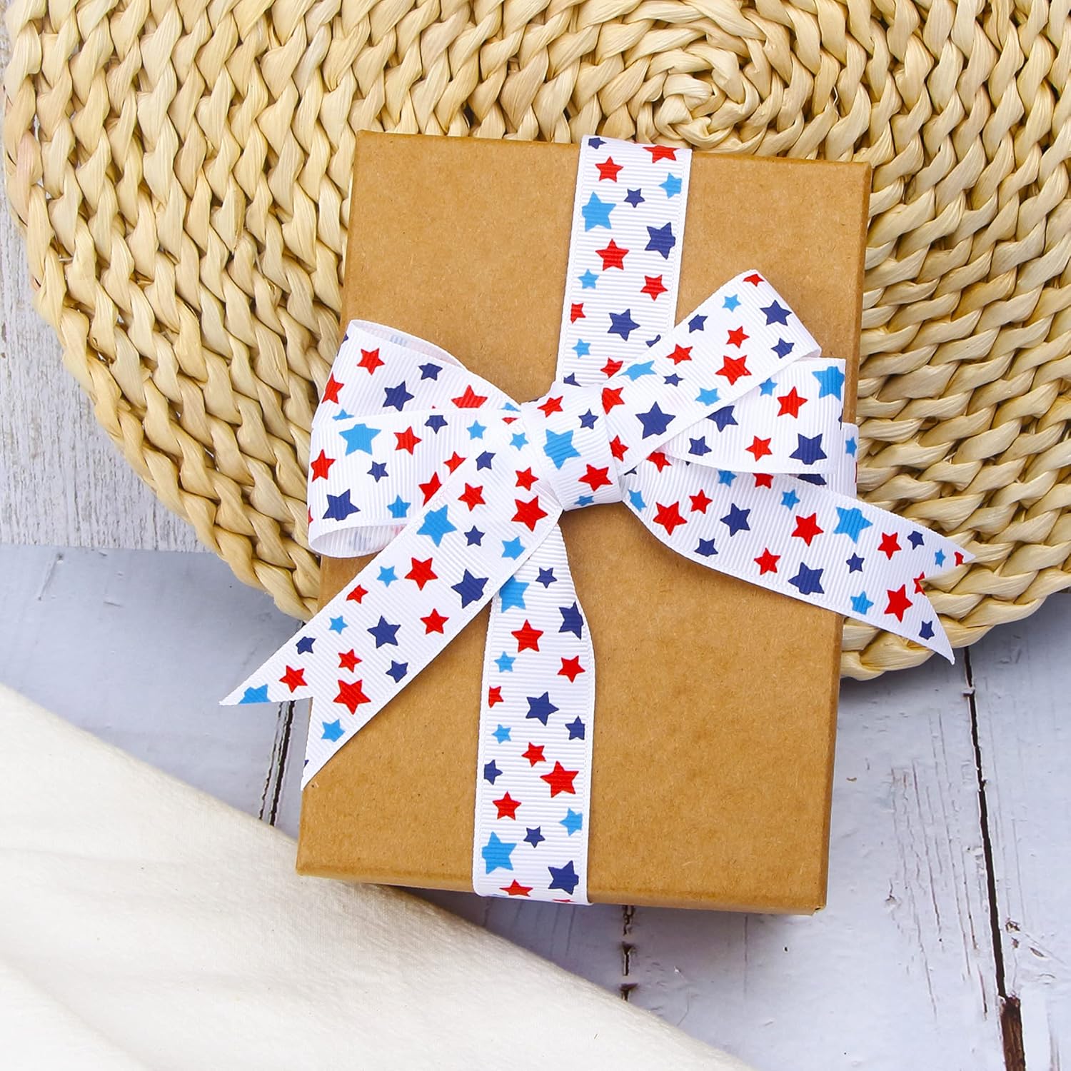 Ribbli Grosgrain Stars – Cinta patriótica para manualidades, 78 pulgadas x 10 yardas, blancoazul marinoazulrojo, uso para el Día de los Caídos, Día