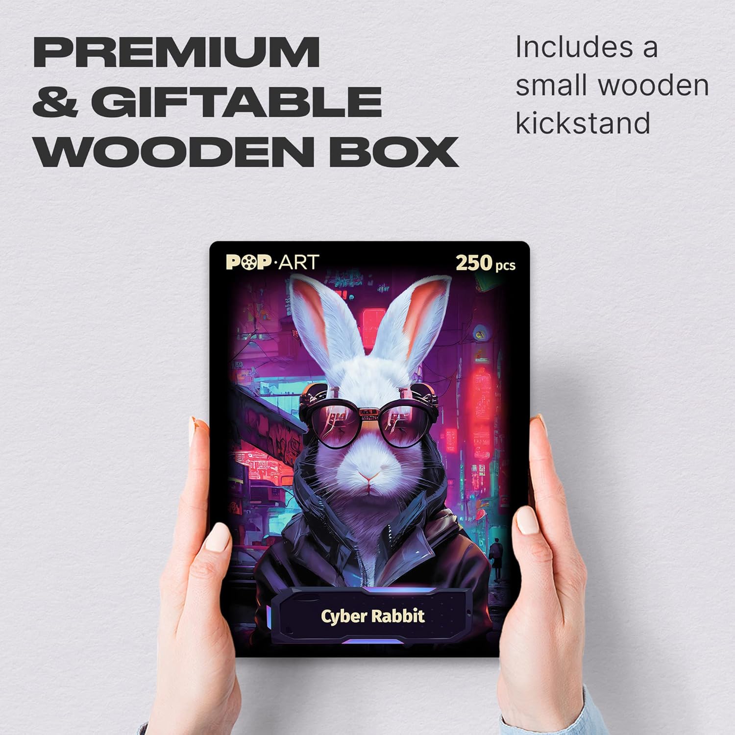 UNIDRAGON Rompecabezas de madera originales  Pop Art Cyber Rabbit, 250 piezas, 12.6 x 9 pulgadas, hermoso paquete de regalo, forma única, el mejor