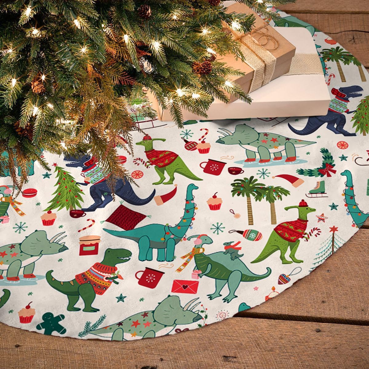 Falda de árbol de dinosaurio para el día de San Valentín, 36 pulgadas, bonita decoración de dinosaurio de Navidad para árbol, tapete de Navidad de