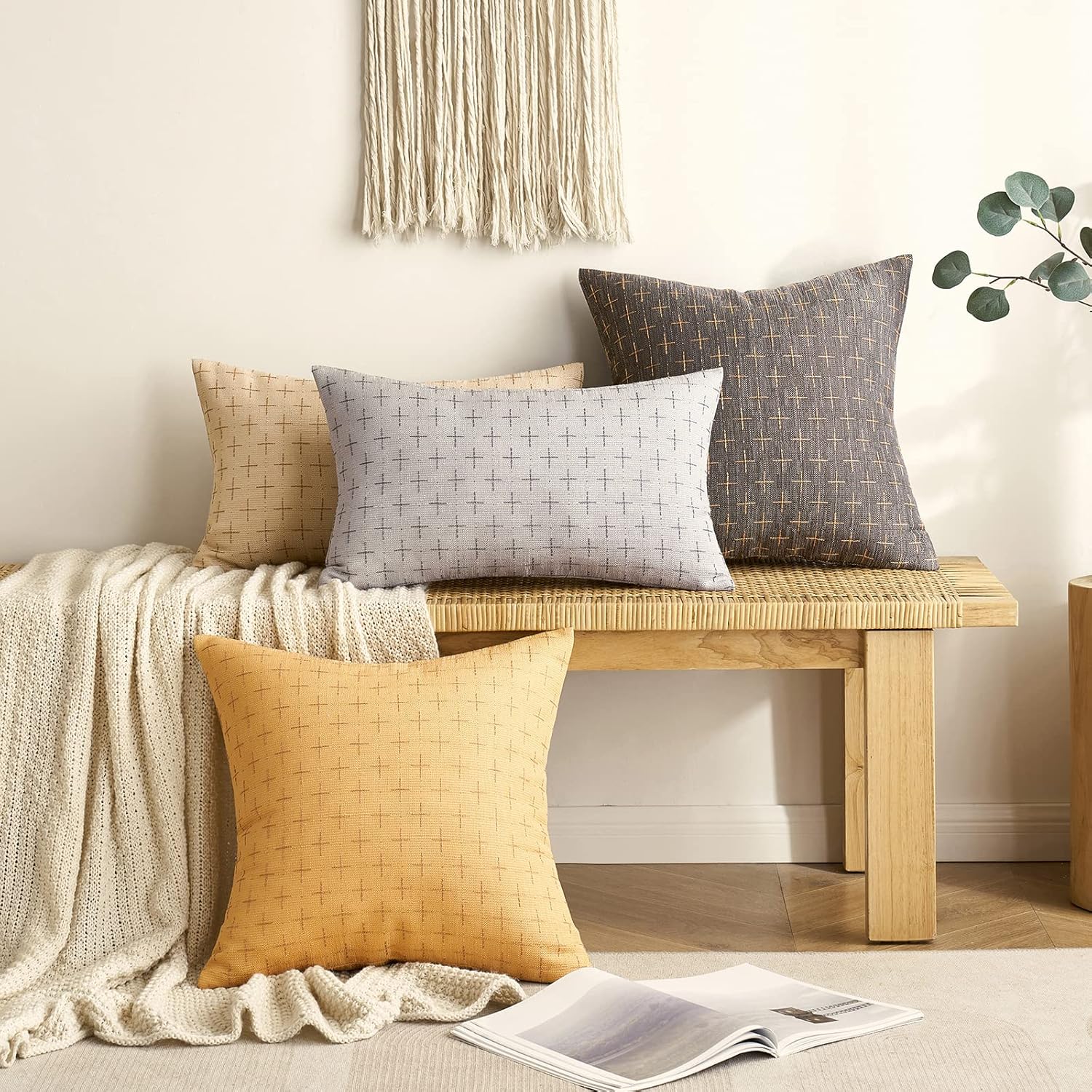 MIULEE Paquete de 2 fundas de almohada decorativas de lino de arpillera, fundas de almohada modernas de estilo rústico tejido con textura para sofá,
