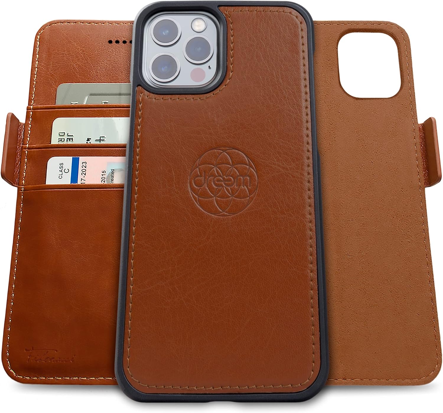 Dreem Fibonacci – Funda tipo cartera compatible con iPhone 13 Pro Max, funda 2 en 1 a prueba de golpes y funda desmontable de piel vegana,