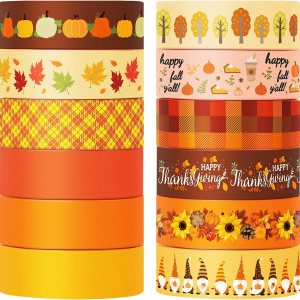 Juego de 12 rollos de cinta washi de otoño de Acción de Gracias, 0.591 in de ancho, 23.0 ft de largo, hojas de otoño de calabaza, girasol, cinta de Juego de 12 rollos de cinta washi de otoño de Acción de Gracias, 0.591 in de ancho, 23.0 ft de largo, hojas de otoño de calabaza, girasol, cinta de