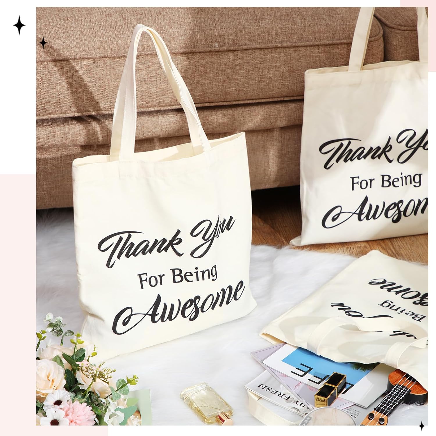 Sweetude 12 piezas de regalos de agradecimiento a los profesores, bolsa de mano inspiradora, bolsa de tela de apreciación a granel, bolsas de lona