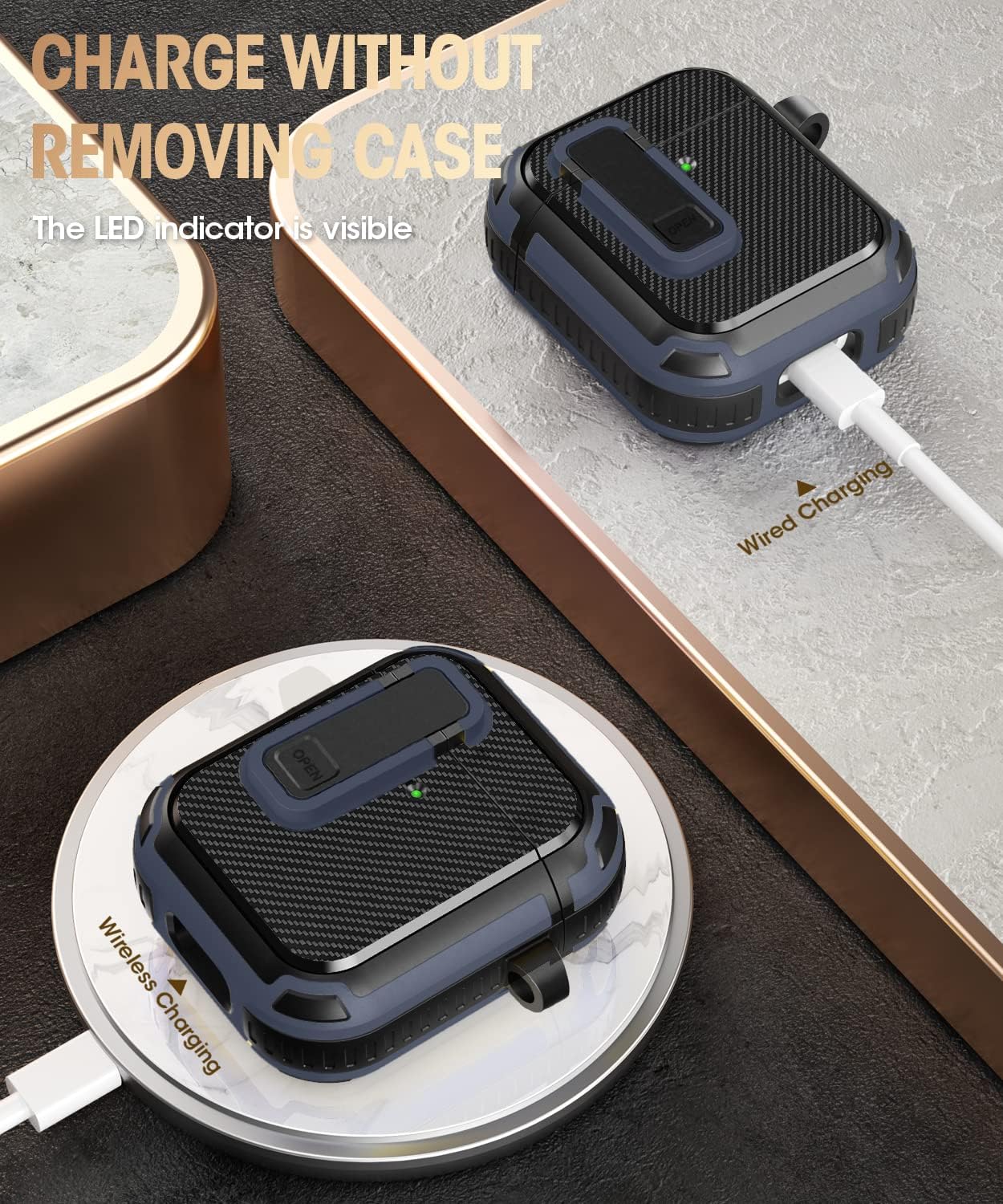 Koaichi Funda para AirPods de 21 generación, carcasa protectora ultra rígida de cuerpo completo con bloqueo, potente protección contra caídas, funda