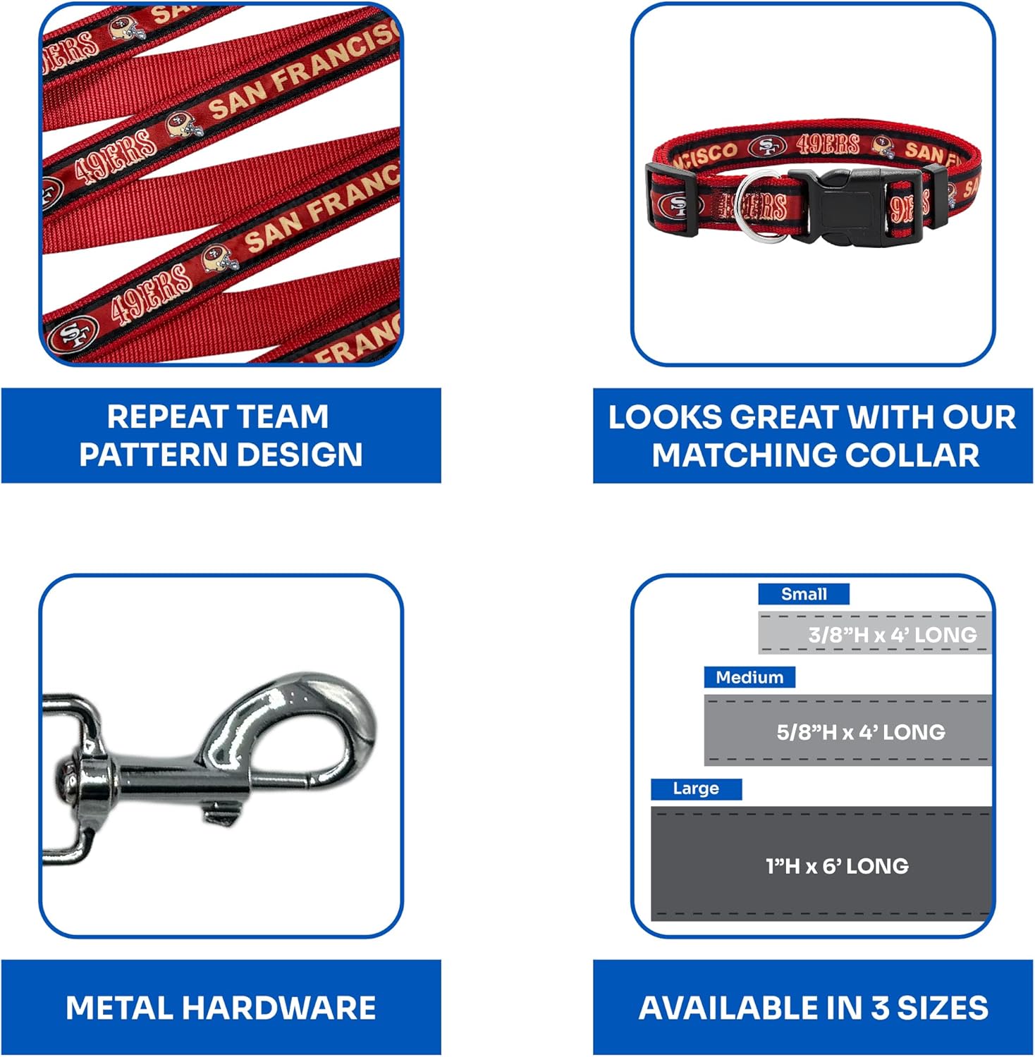 NFL Pet Strap San Francisco 49ers – Correa para perro, correa mediana del equipo de fútbol para perros y gatos. Una correa brillante y colorida para