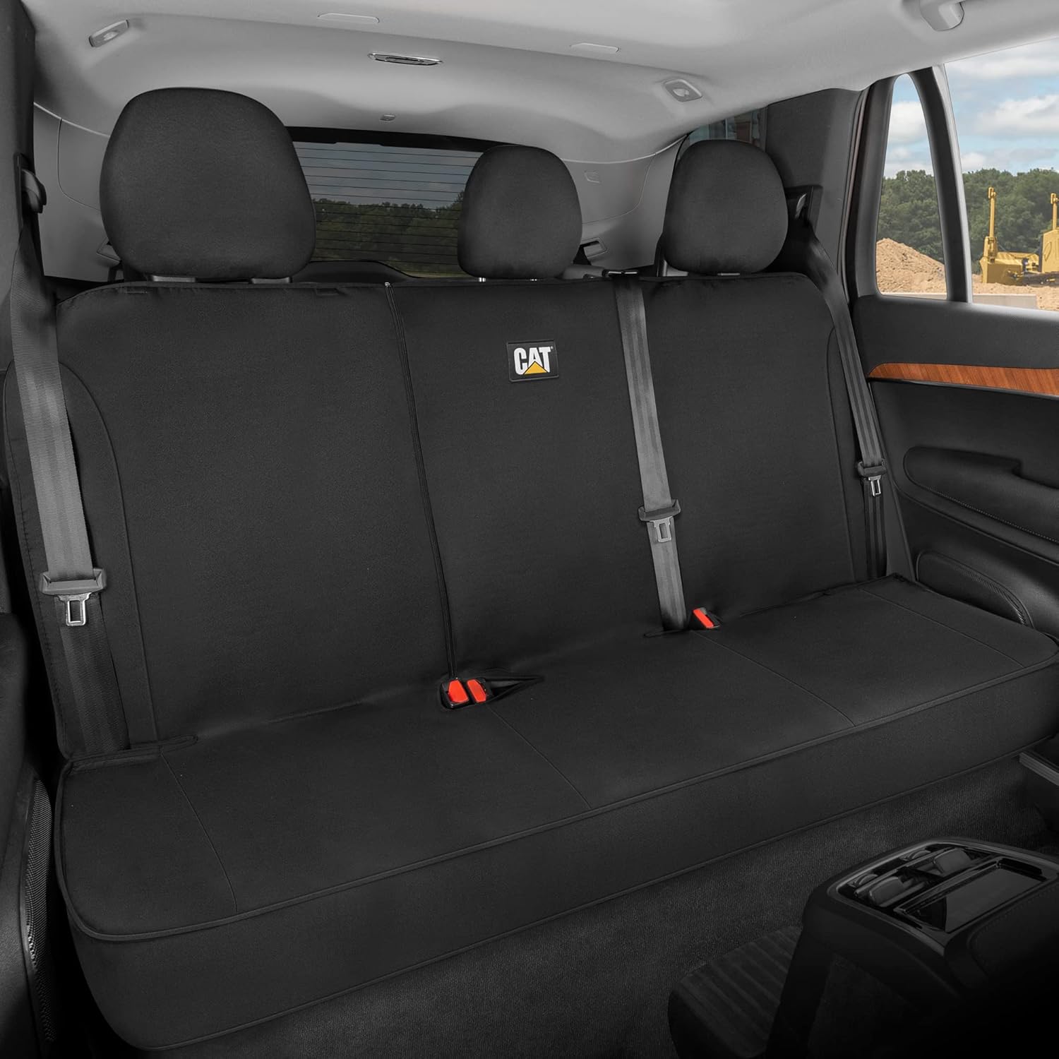 Cat Flexfit Funda de asiento para coches, camiones SUV, protector de banco trasero dividido con cremallera y material de lona duradero, cubierta