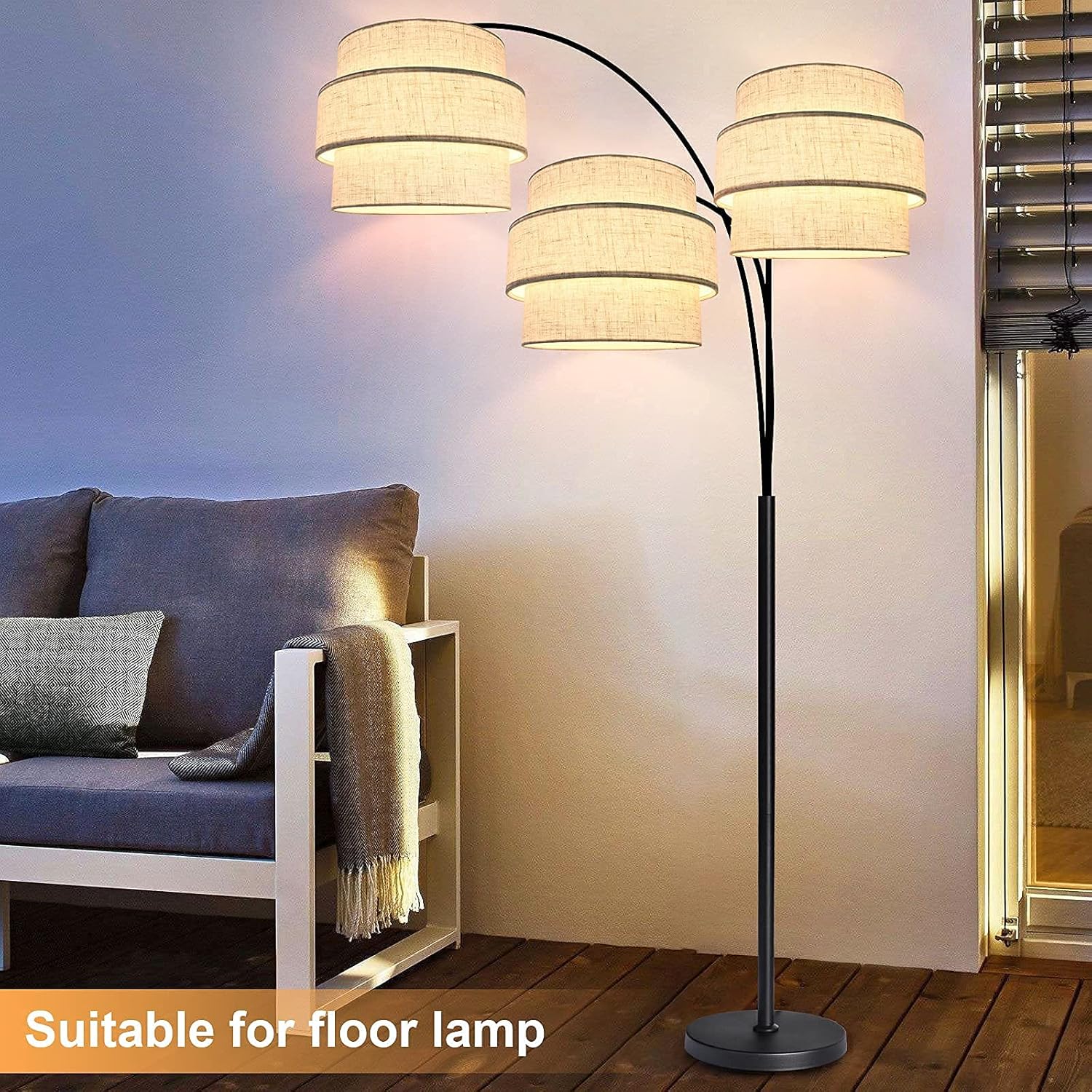 Pantallas de lámpara para lámparas de pie, lámpara de repuesto de lámpara colgante de iluminación, pantalla de tela de tambor de 3 niveles con lino