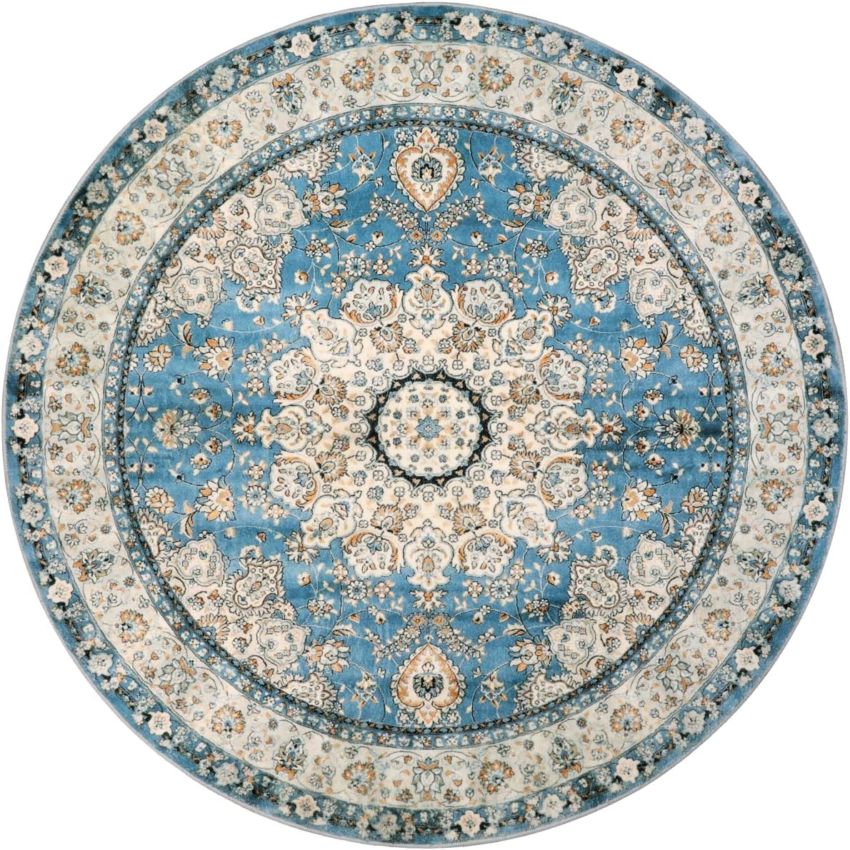 Lahome Alfombra redonda de medallón floral oriental, alfombra redonda pequeña azul de 3 pies, suave, antideslizante, lavable, alfombra de baño,