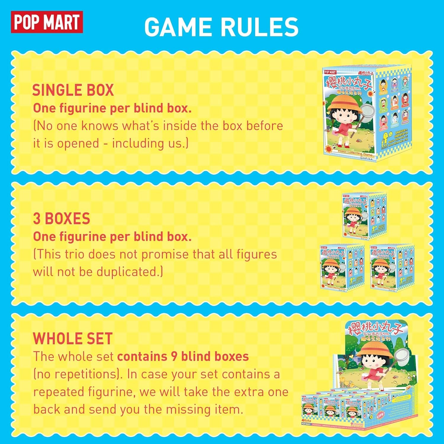 POP MART Chibi Maruko-Chan – Figura de acción de juguete, colección de juguetes 3 de 9, diseño de caja aleatoria de vida interesante, juguetes