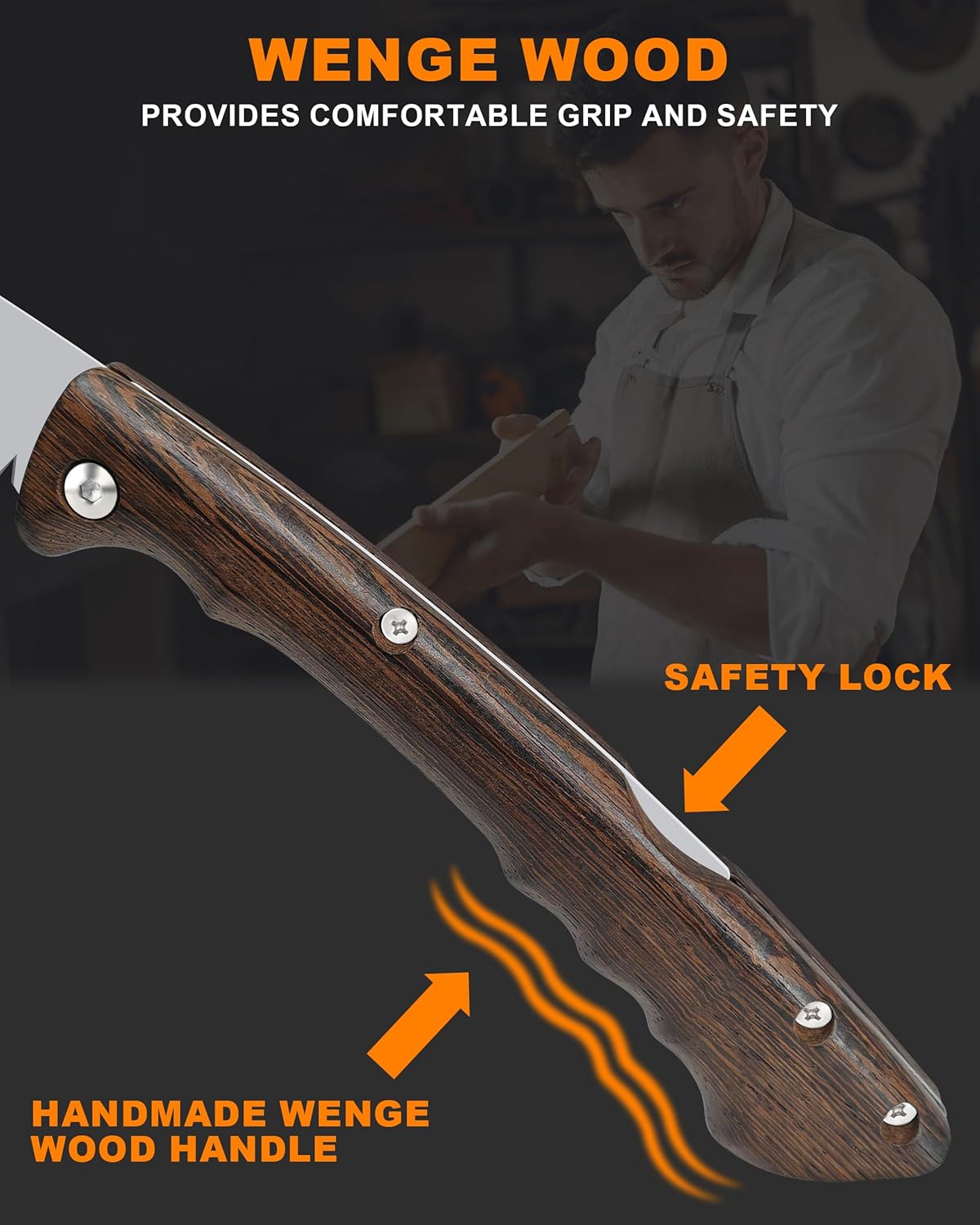 ALDIPRO – Sierra de podar plegable con funda de cuero, mango de madera de wengué, hoja de acero SK5 de 7 pulgadas, sierra pequeña de 7 pulgadas,