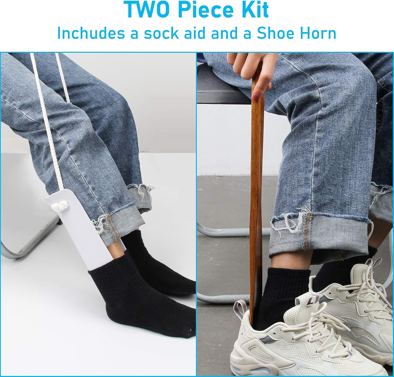 AHIER Kit de ayuda flexible para calcetines con cuerno de zapatos, ayuda para tirar de calcetines fácil de poner y quitar, ayuda para calcetines con