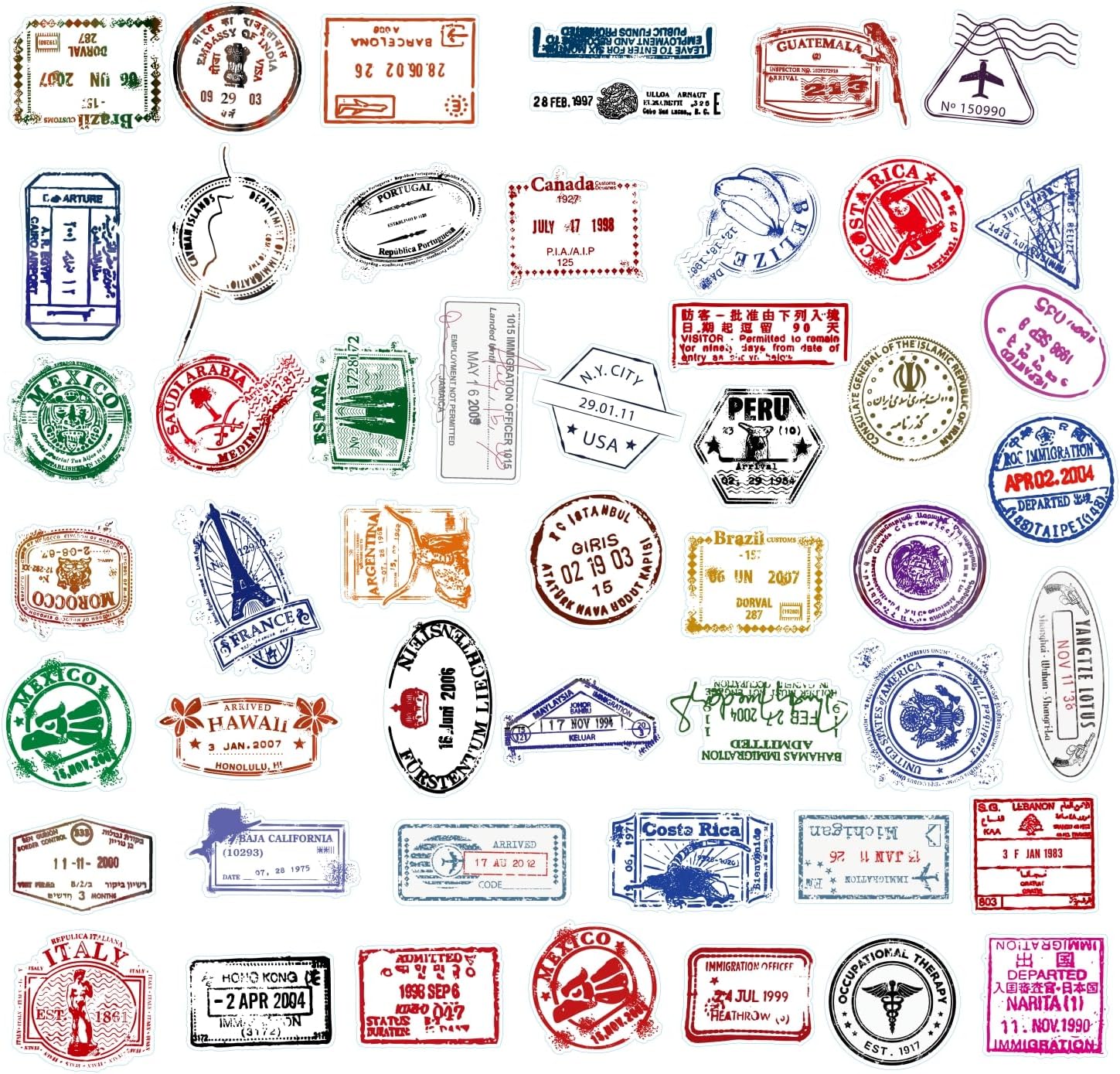 50 calcomanías con sello retro, calcomanías de viaje vintage, PVC, impermeables, transparentes, de vinilo, para equipaje, maletín de viaje, maleta,