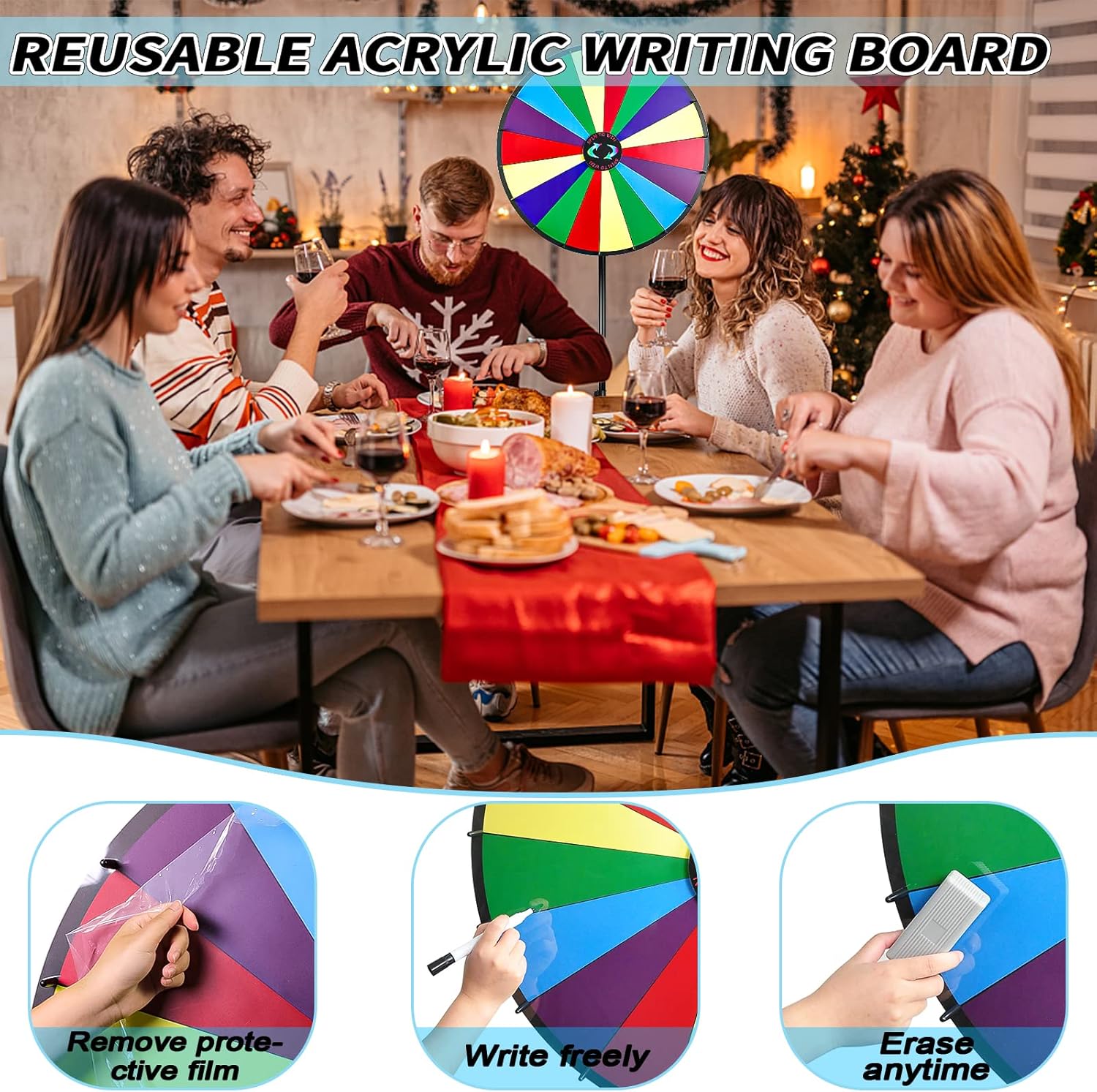 iElyiEsy Rueda giratoria de 30 pulgadas de la fortuna con trípode plegable, altura ajustable, rueda giratoria de 18 ranuras con rotulador y borrador