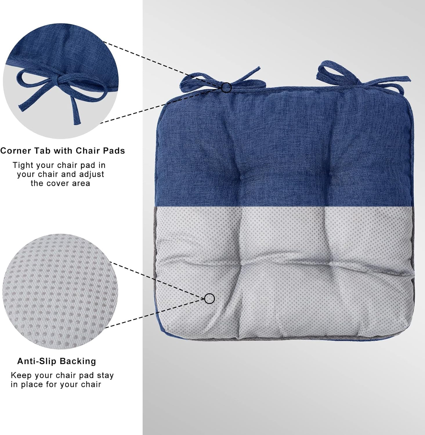 EAIMi Cojines para sillas de interior para sillas de comedor, paquete de 4 unidades, almohadillas de espuma viscoelástica copetudas para sillas de