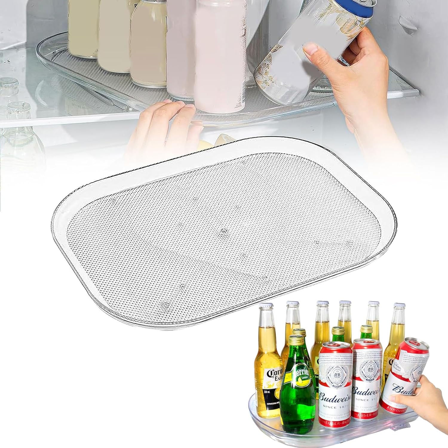 Lazy Susan cuadrado para refrigerador, estante de almacenamiento de condimentos de encimera, organizador de gabinete Lazy Susan, estante de