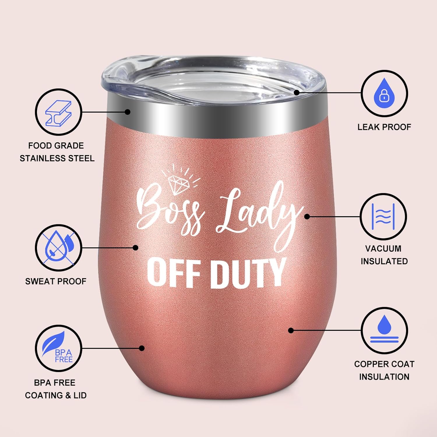 LiqCool – Regalos de Boss Lady para mujer, vaso de vino aislado para jefa, regalos de vino para mujeres y mujeres, regalos de mejor jefa para el día