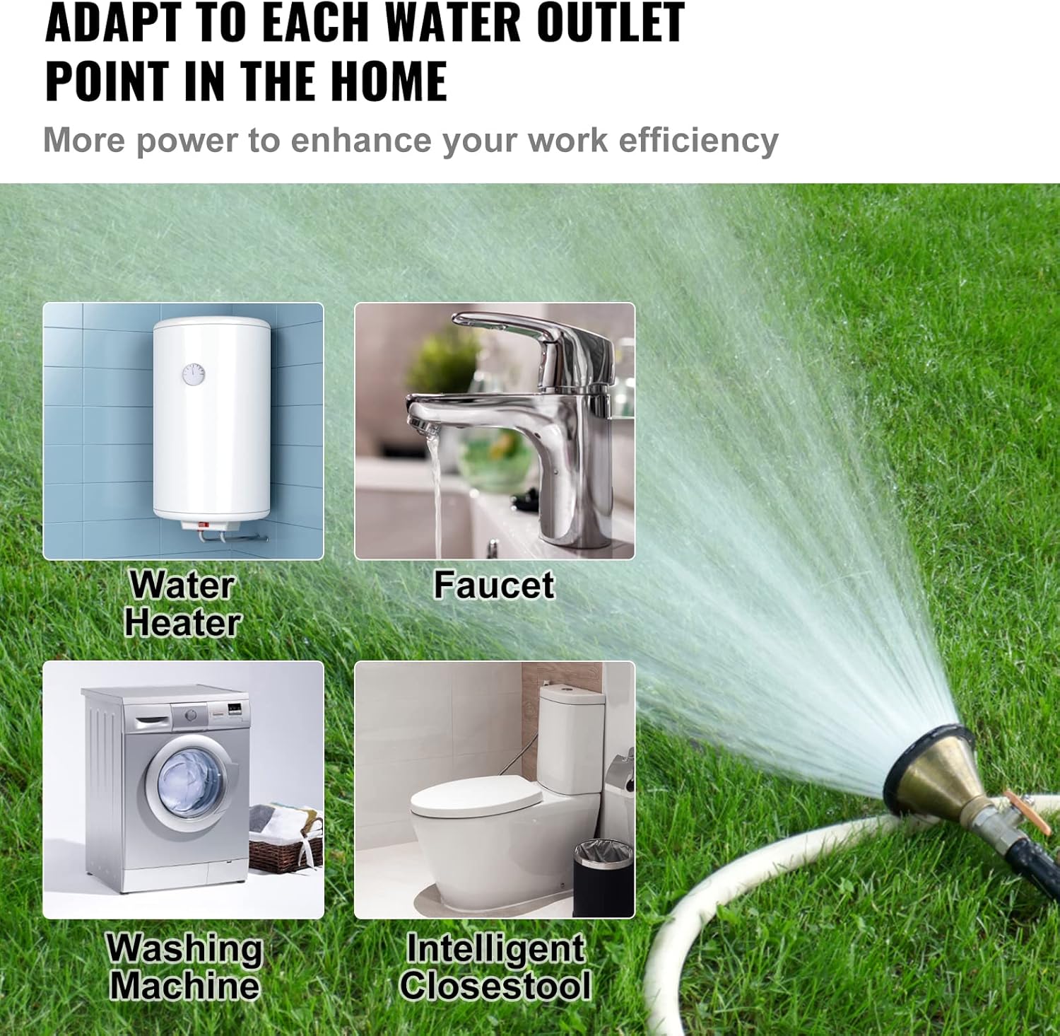 VEVOR Bomba de presión de agua de 120 W, 110 V CA, 396 GPH 21.75 PSI, bomba de presión automática para el hogar, flujo máximo de 25 Lmin con