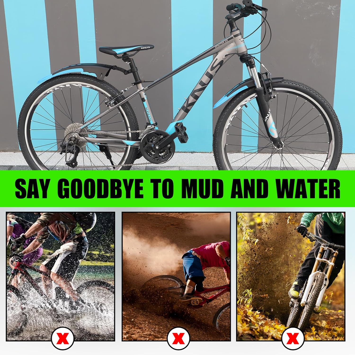 Bike Fender Set Mudguard Set Front and Rear 2 Parts-Universal Full Cover Thicken Widen Bicycle Adjustable Bike Fender Mud Guard Mudflap for MTB Road