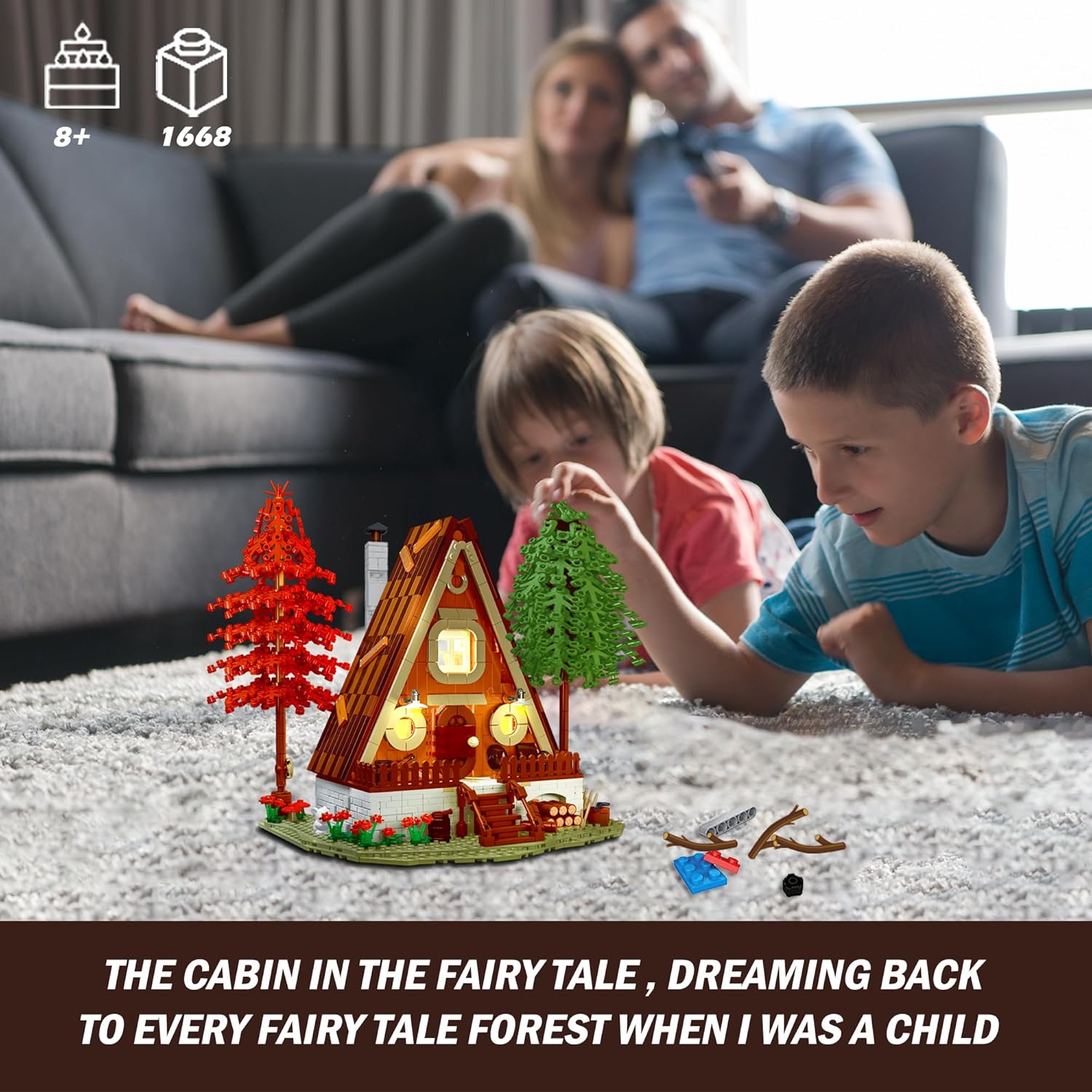 MOC – Juego de construcción de cabaña de madera con luces LED, MOC Villa Chalet Construcción, Kit de construcción de casa de cabaña con iluminación