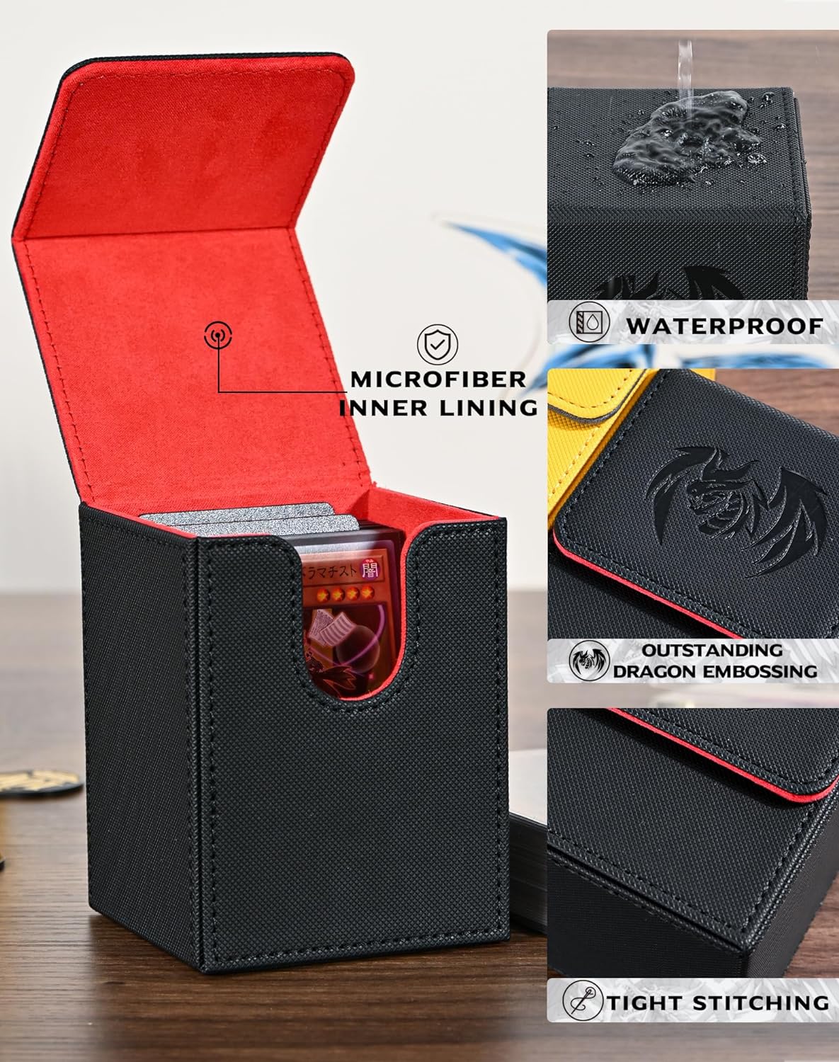 Caja de cartas para tarjetas Yugioh MTG, más de 100 fundas con 2 divisores para TCG CCG, caja de almacenamiento de tarjetas de piel sintética